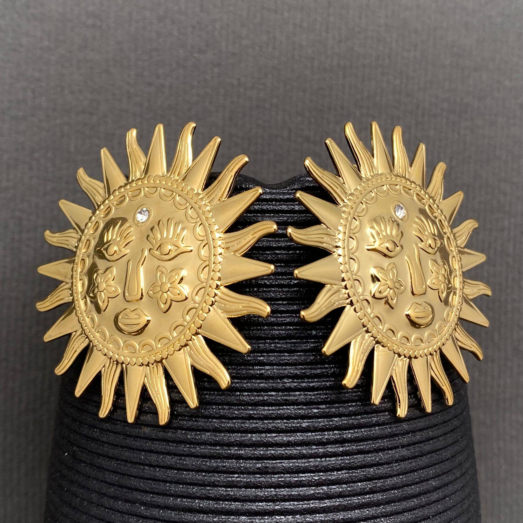 18K Gold Plated S.Steel Zircon Inlaid Sun Earrings - FGS/MS