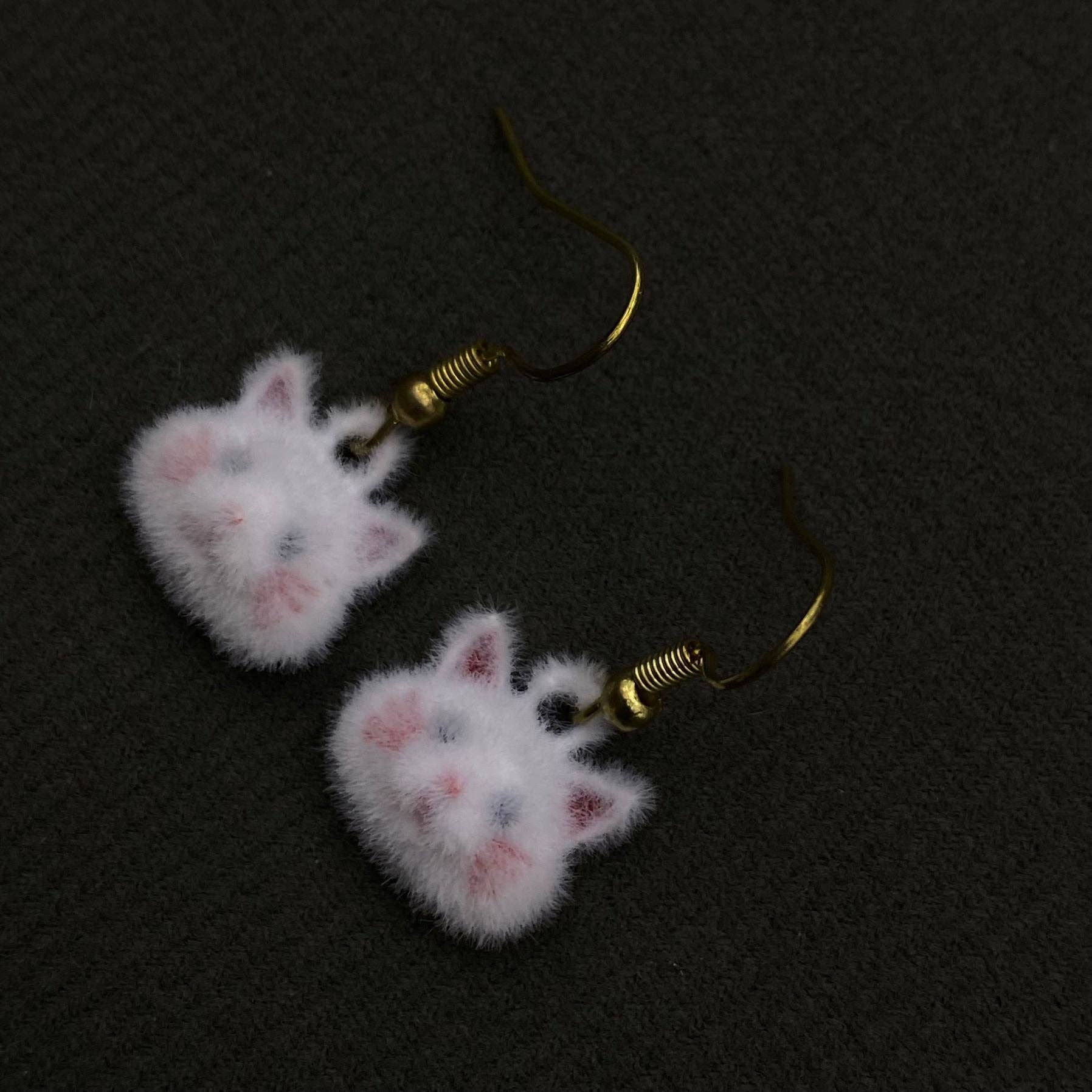 Cute Flocking Kitten Cat's Head Dangle Earrings