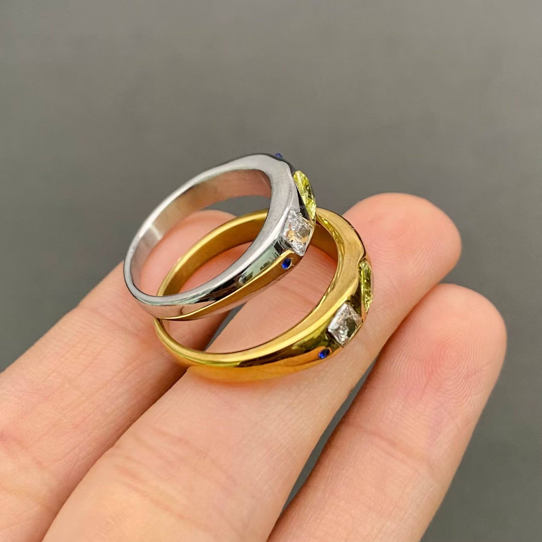 Colorful Zircon 18K Golden Stainless Steel Ring - FGS: Golden / 9