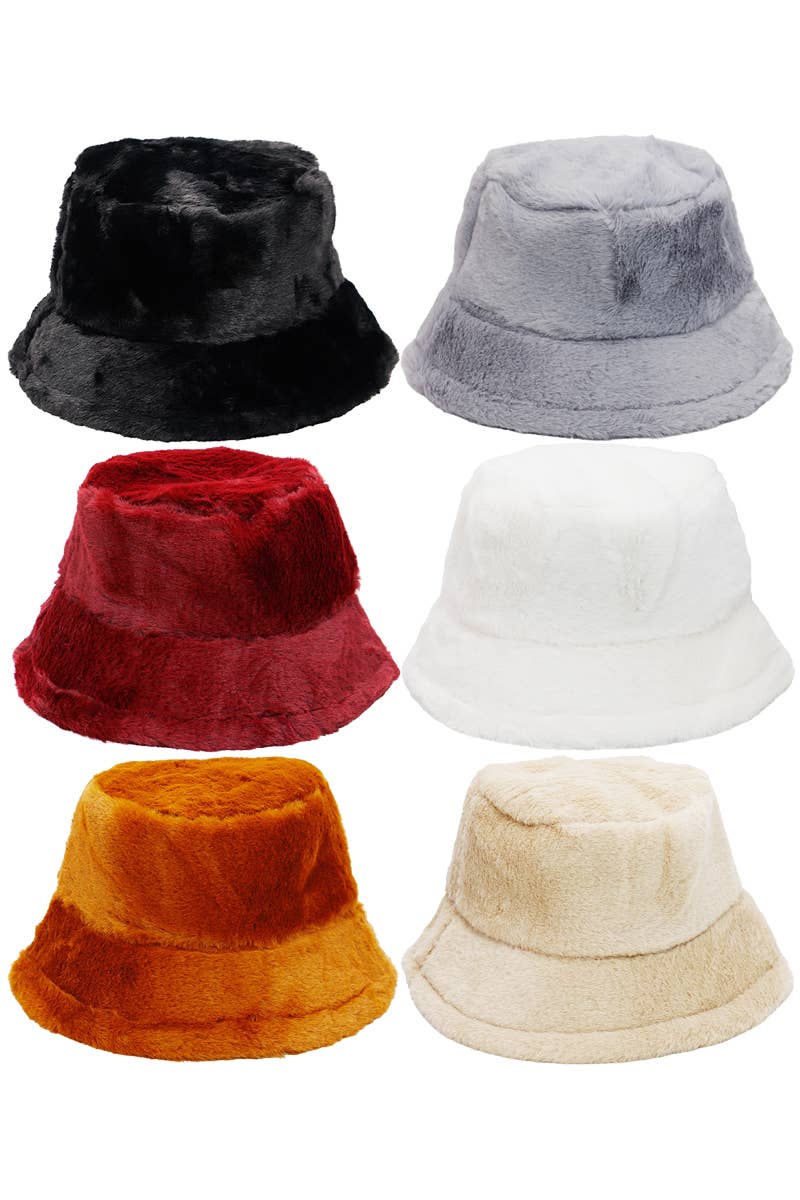 Cap Zone - Oversized Fluffy Faux Fur Bucket Hat