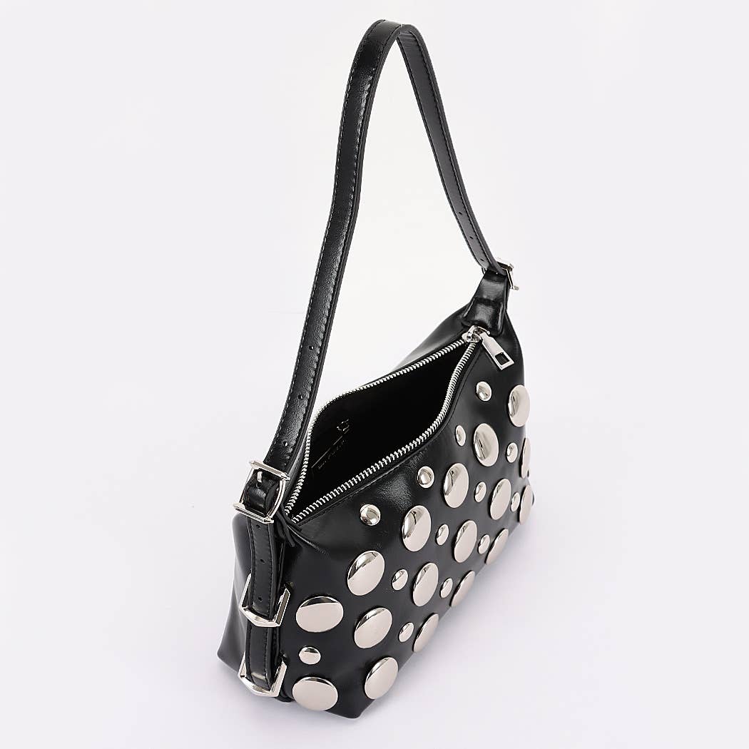 Vegan Leather Metal Studded Shoulder Bag: CM