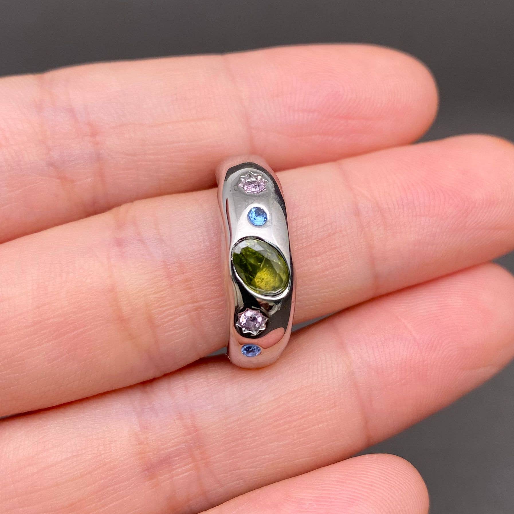 Colored Zircon Inlaid 18K Gold Plated S.Steel Ring - FGS: Golden / 8