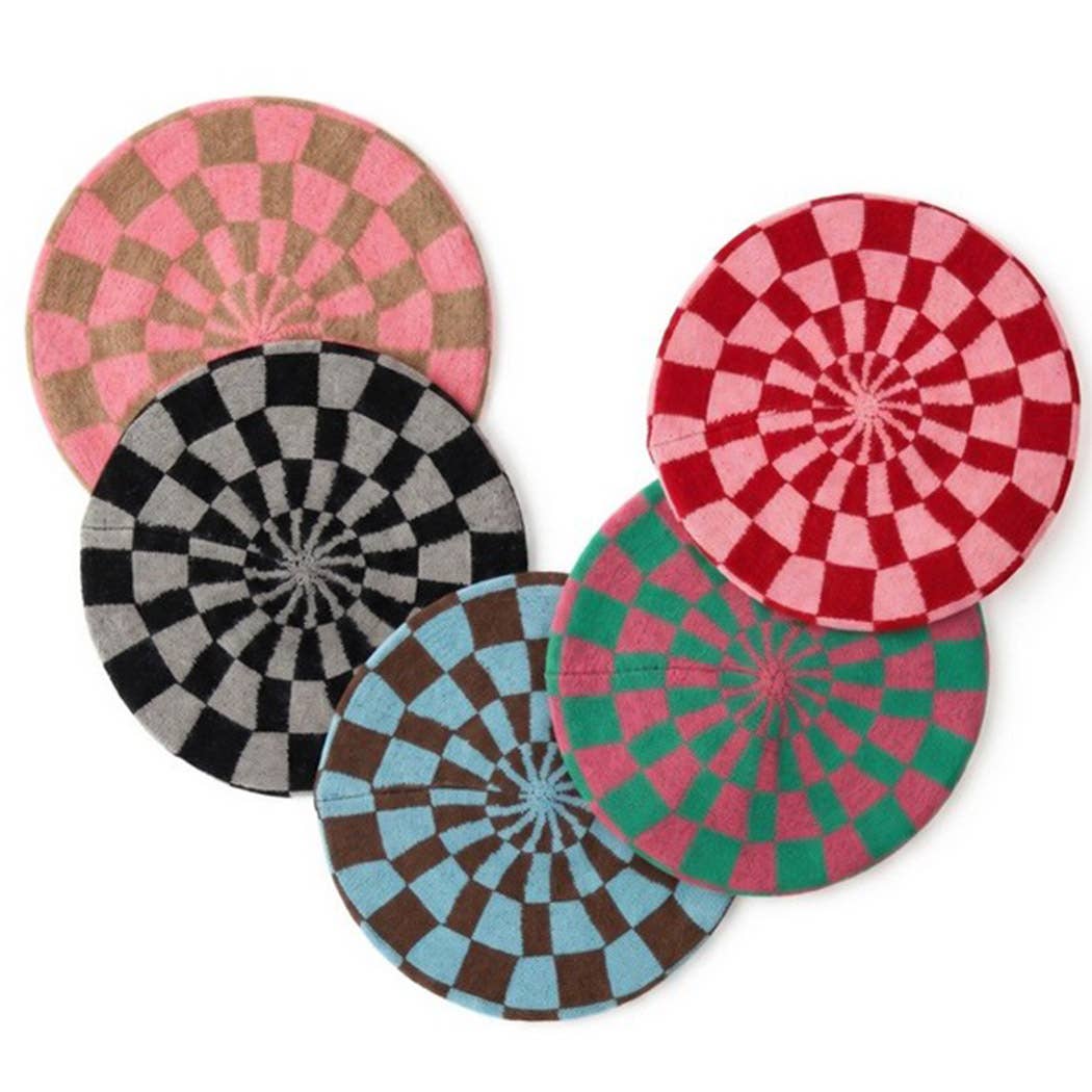 Geometric Checkered Knit Beret: TNPK