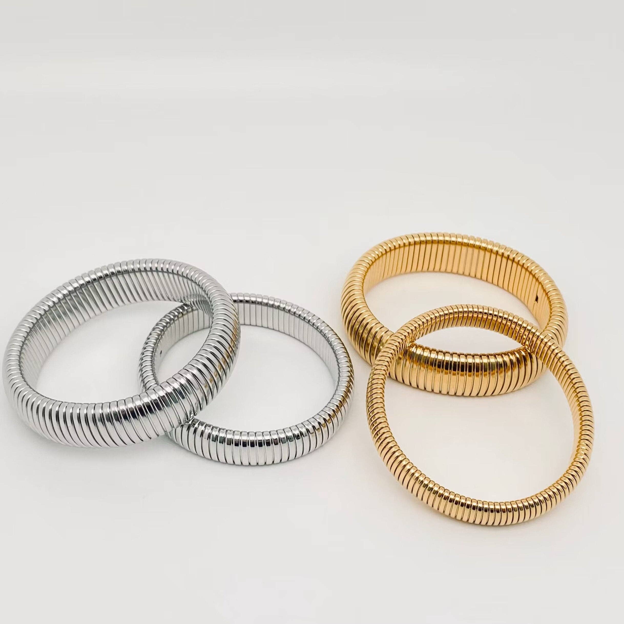Elastic Stainless Steel Gold-plated Bangle 10-12-16-20MM-FGS: Gold 20mm
