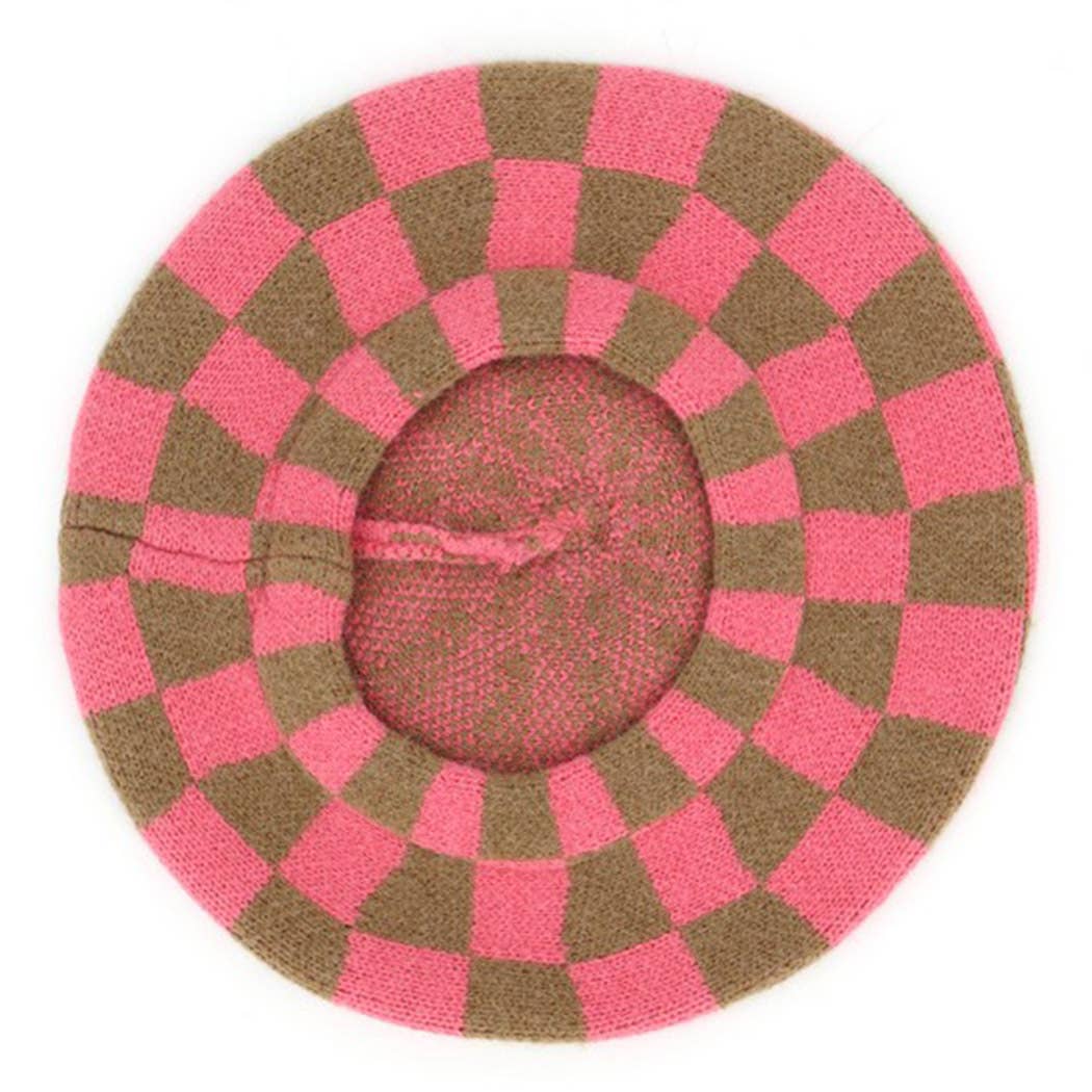 Geometric Checkered Knit Beret: TNPK