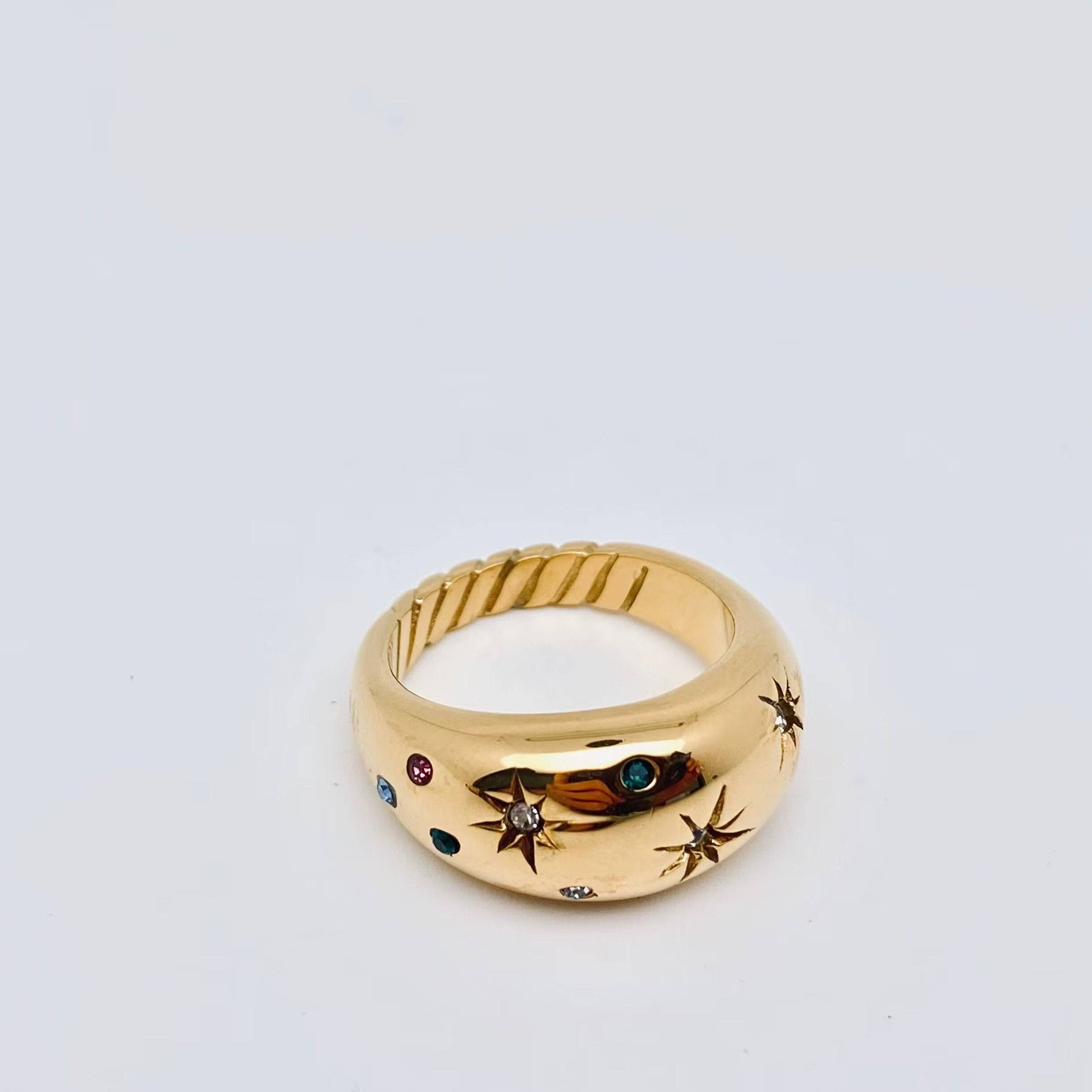 Hexagram Zircon 18K Gold Plated Stainless Steel Ring - FGS: 8