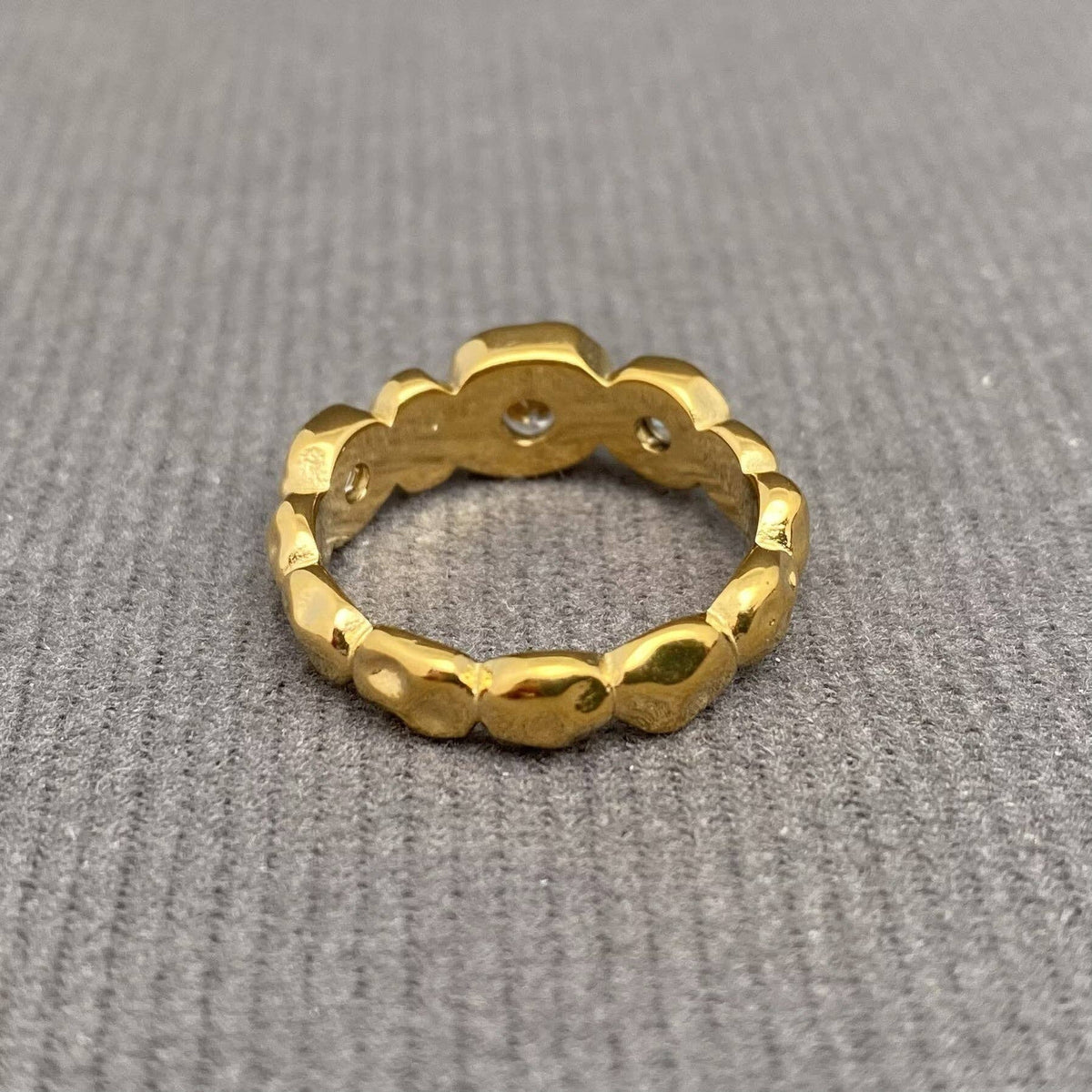 Zircon Inlaid Hammer Texture 18K Gold Plated S.Steel Ring - FGS: Colored / 8