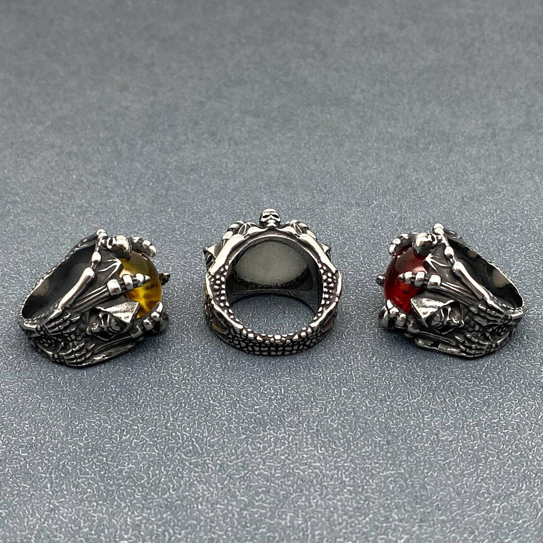Skull Demon Eyes Stainless Steel Ring - MJ/MR/GT: White / 11