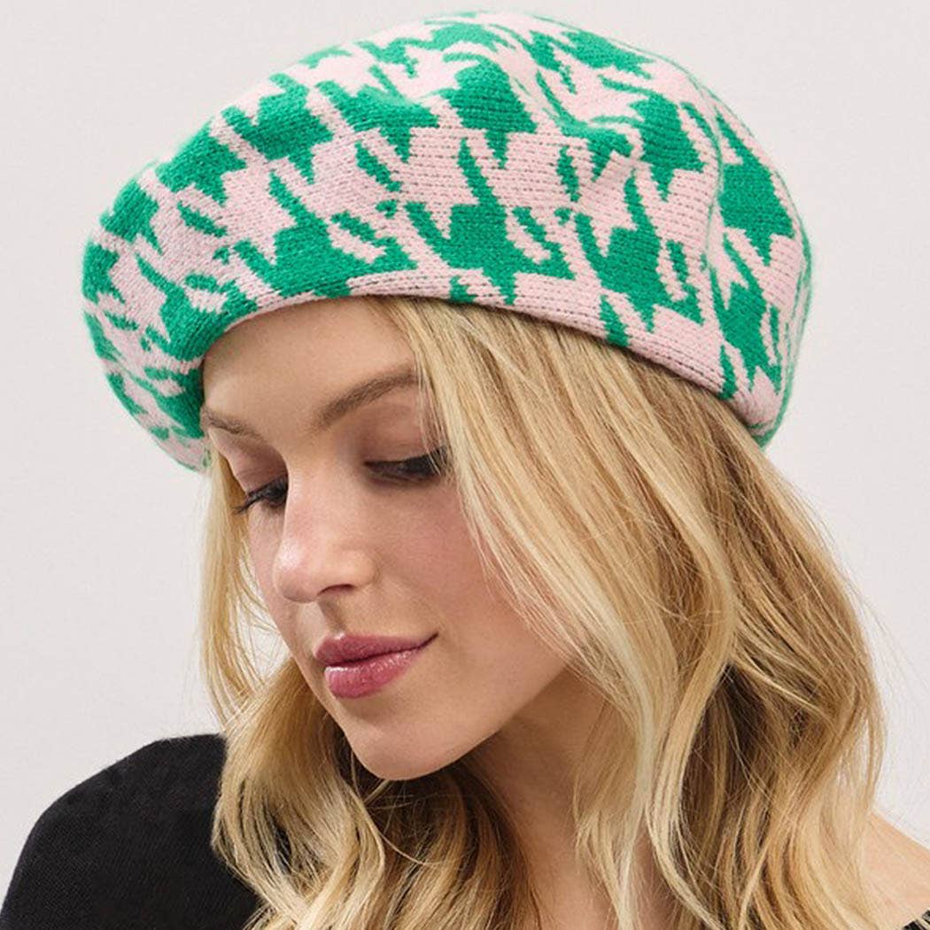 Houndstooth Knit Beret: PKGN