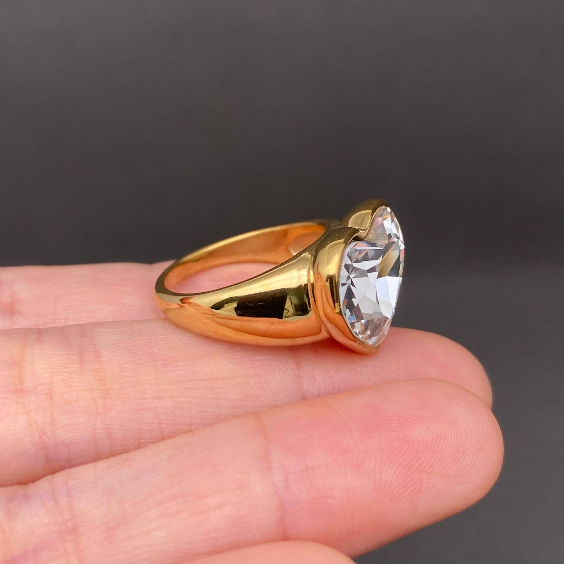 Heart Zircon 18K Gold Plated Stainless Steel Ring - FGS: Pink