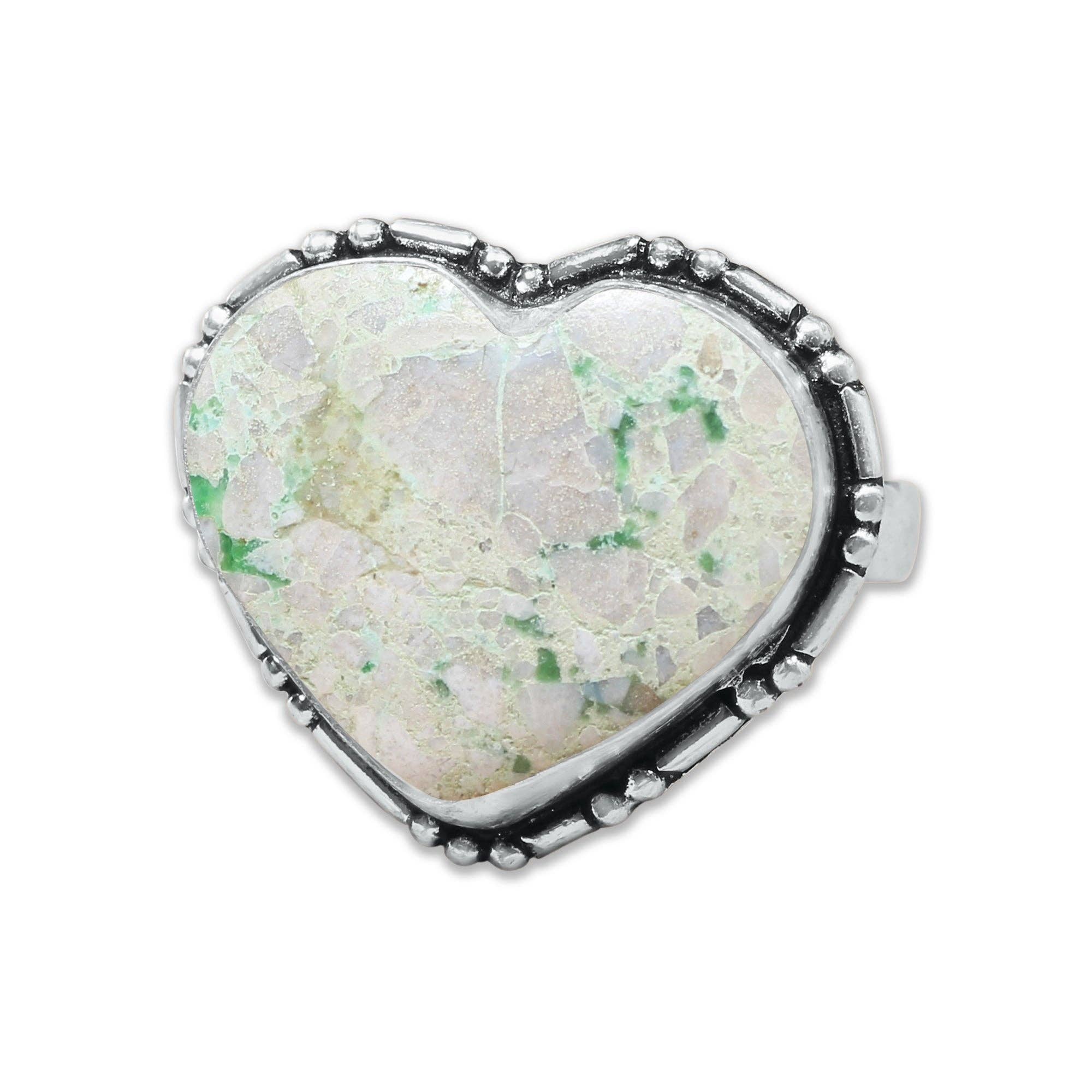 Heart Crystal Rings – Silver-Plated, Handmade, Assorted Natural Stones (US Sizes 6–10, Non-Adjustable) | Wholesale: Silver / 10 Rings