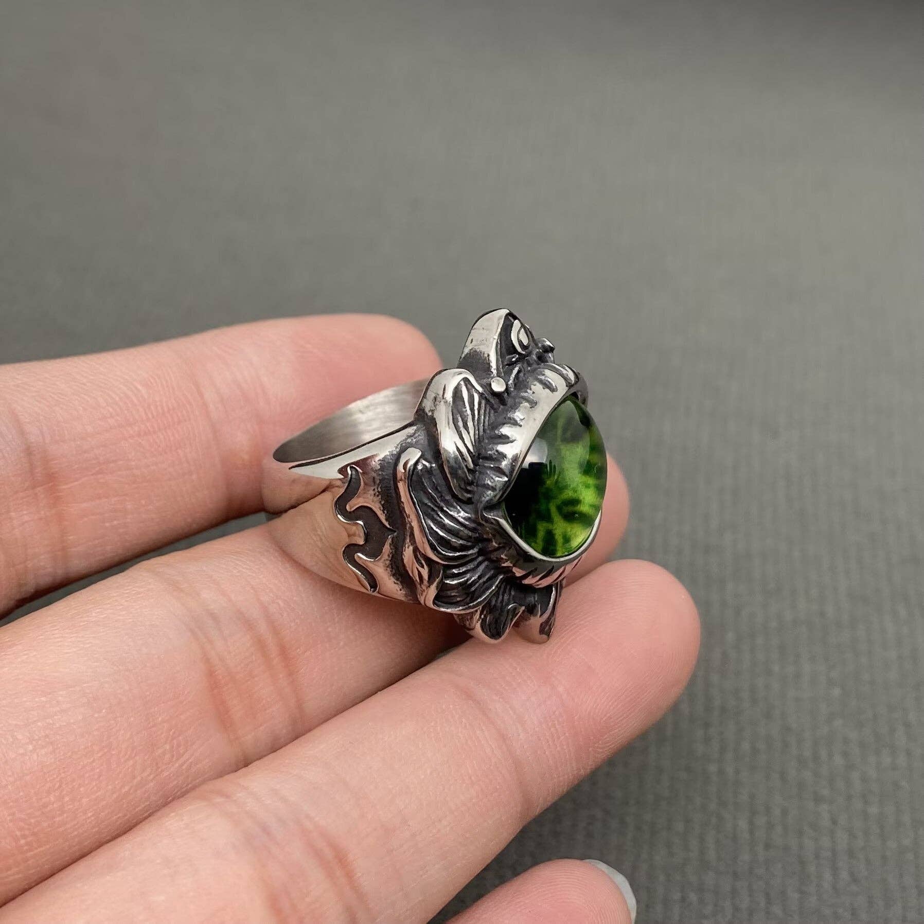 Multicolor Devil Eye Men's Stainless Steel Ring - MJ/MR: Green / 10