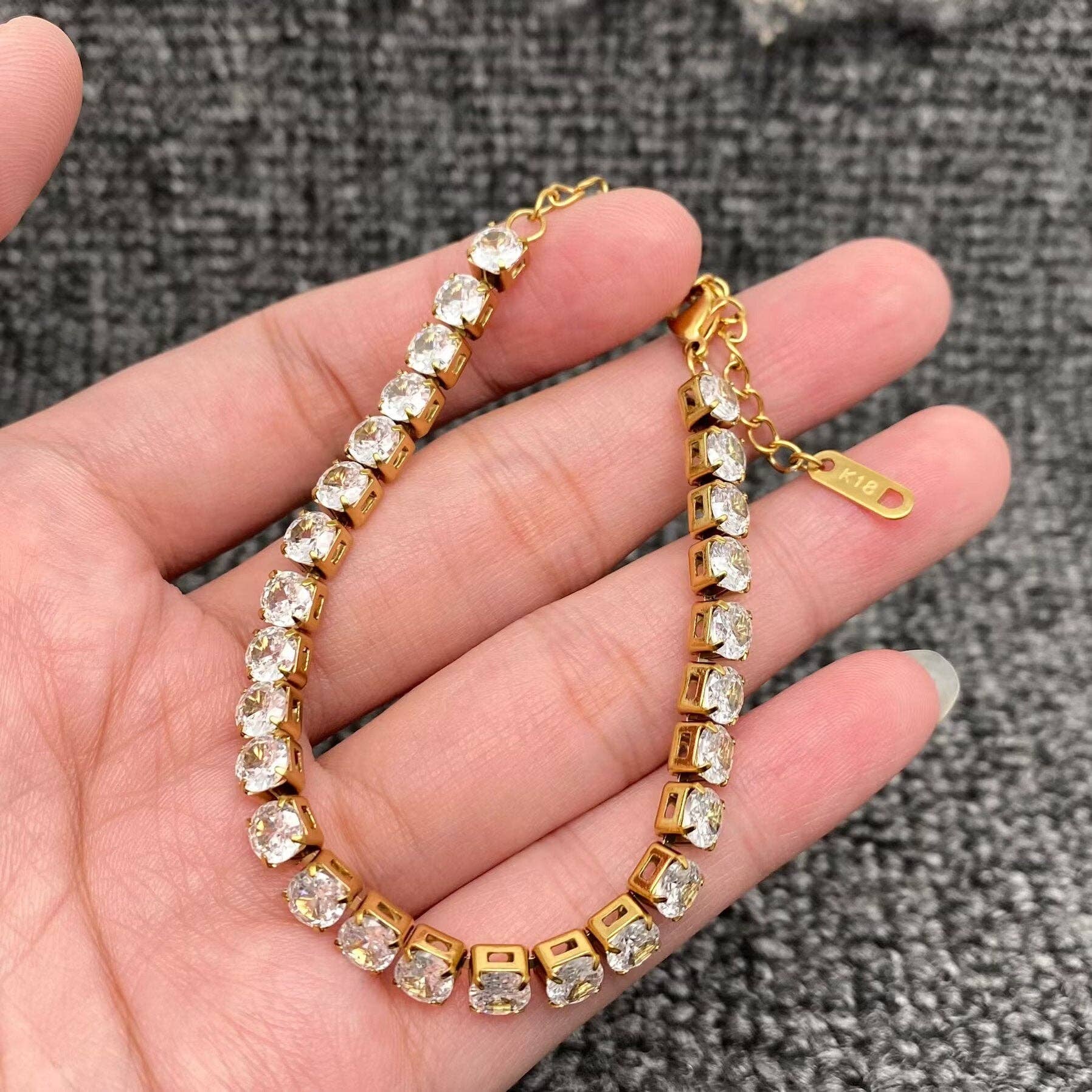 Sparkling Inlay CZ 18K Golden S.Steel Chain Bracelet - FGS: Golden-3mm