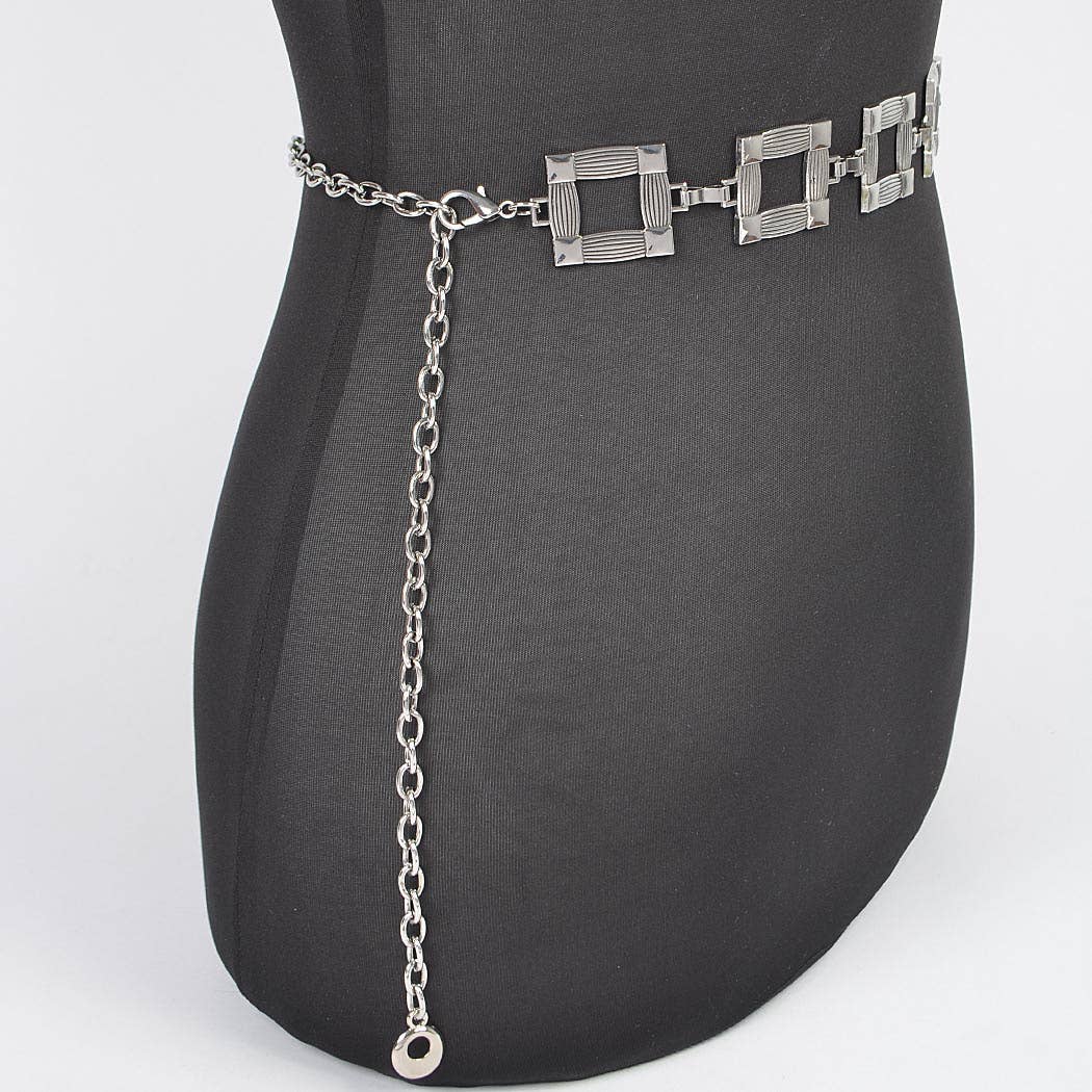 Square Metal Plus Size Chain Belt Silver 25-60 waist