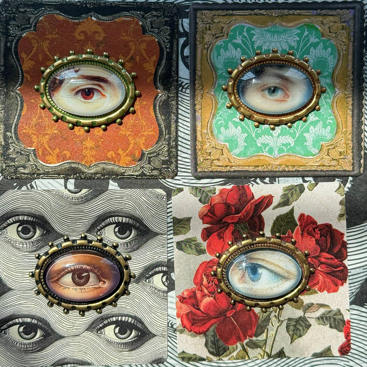 You Choose Lovers Eye Oval Brass Brooch Vintage Victorian: #1 Blue Eye Black Patina