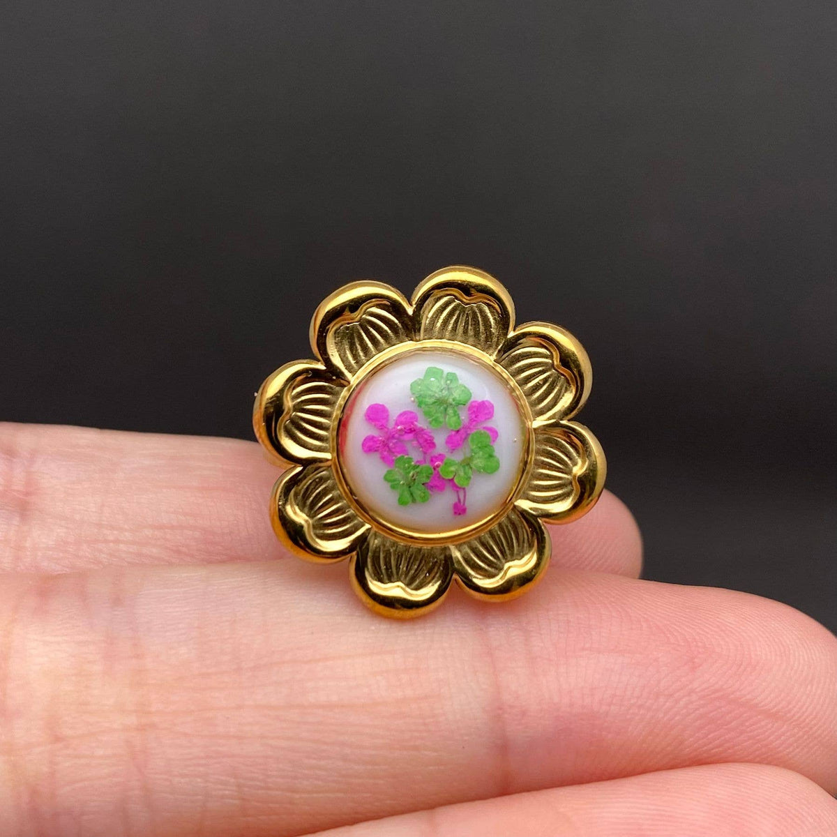 Dried Flowers Geometric 18K Gold Plated S.teel Ring - PDF: Style E