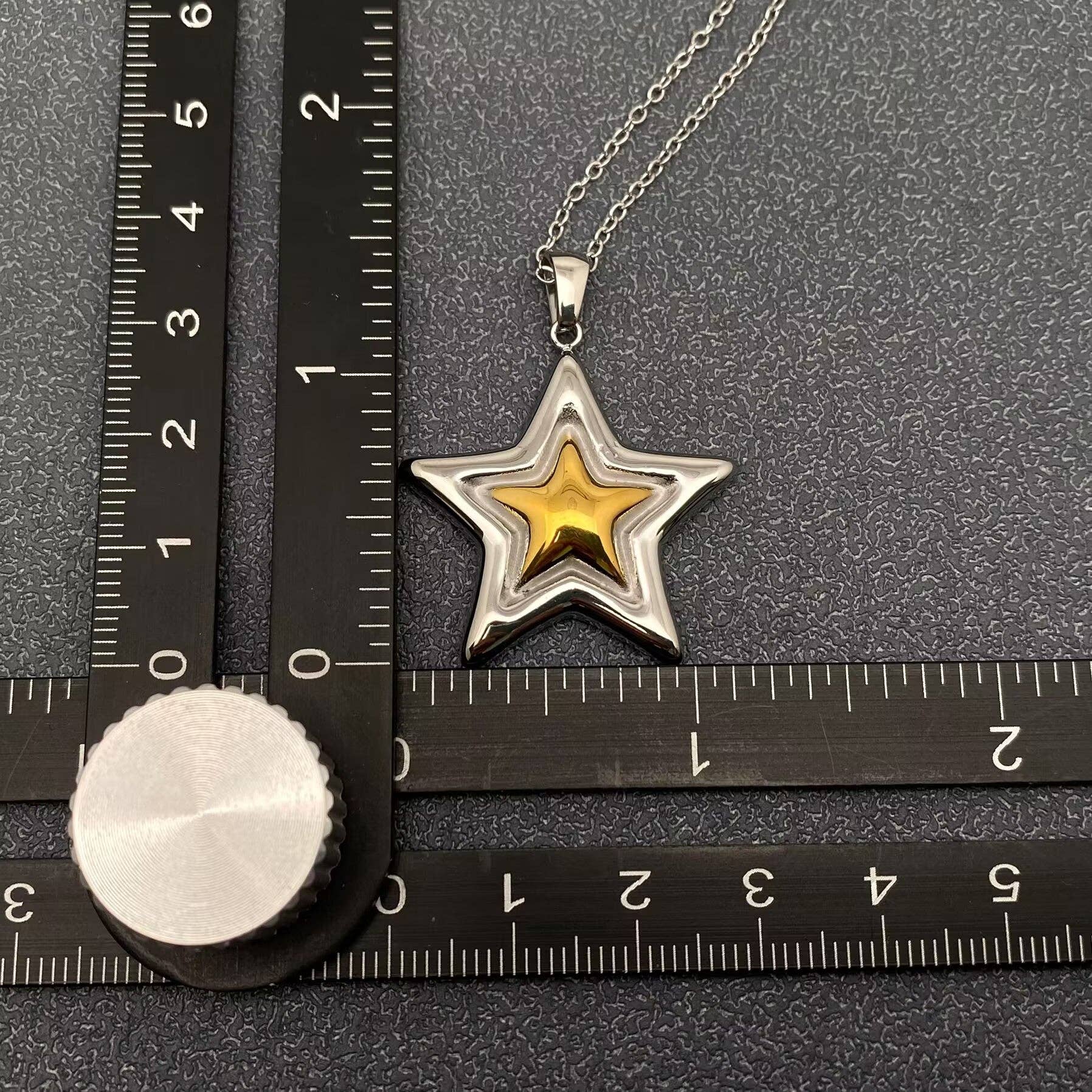 18K Gold Plated S.Steel Two Tone Star charm Necklace - FGS