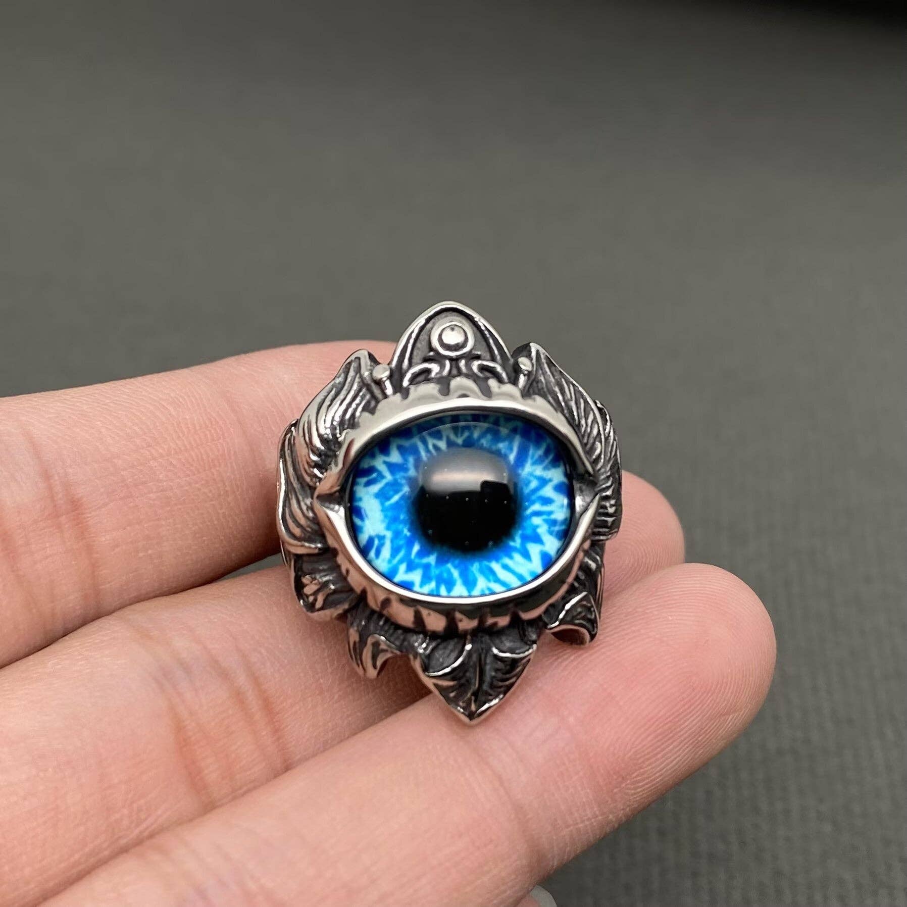 Multicolor Devil Eye Men's Stainless Steel Ring - MJ/MR: Brown / 10