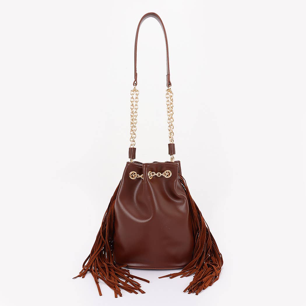 Chic Fringe & Chain Bucket Bag: BUR