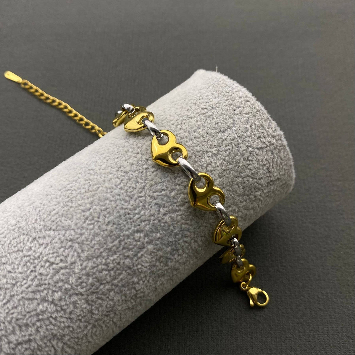 18K Gold Plated S.Steel Two Tone Heart Linked Bracelet - FGS