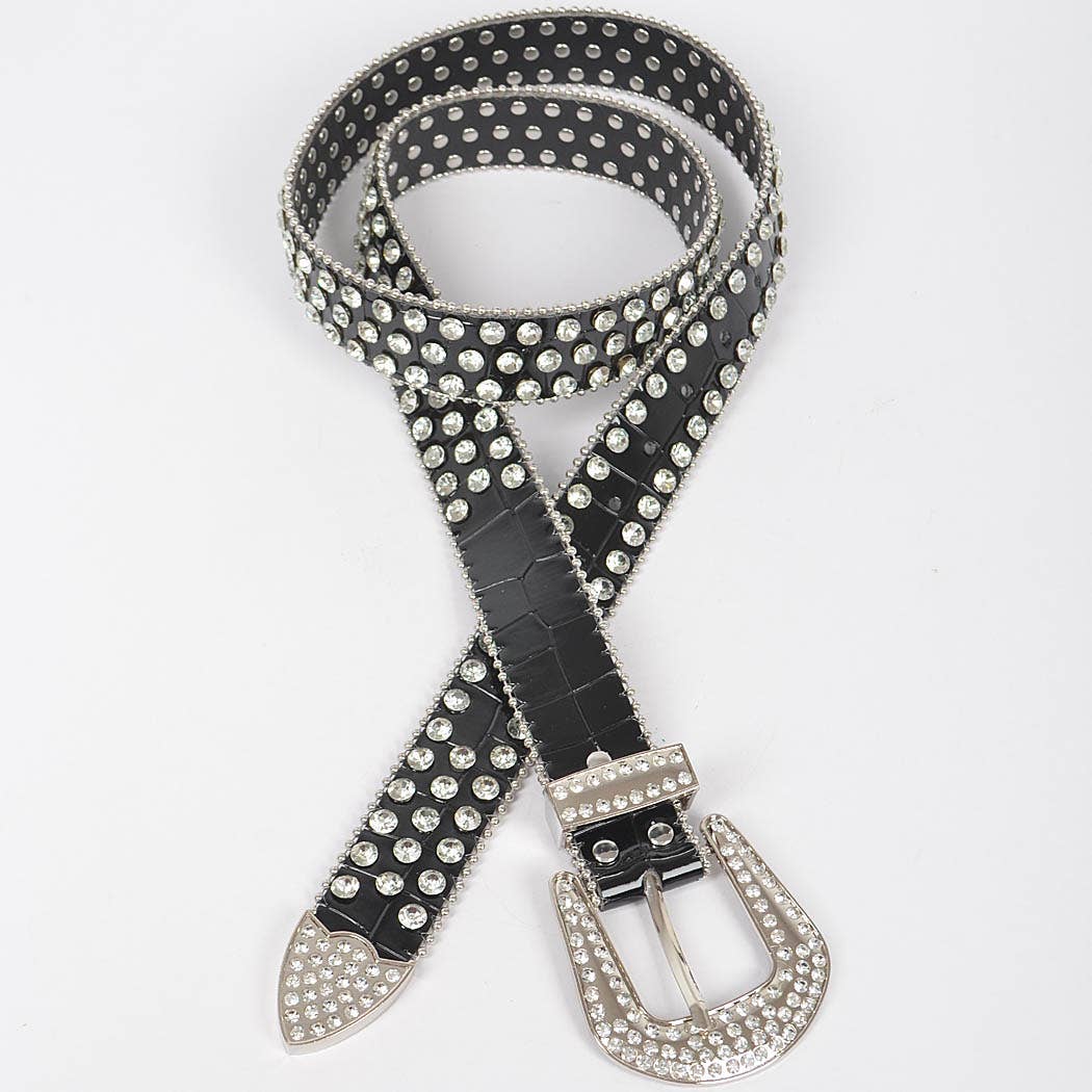 Plus Size Multi-Metal Stone Studded Belt: Black