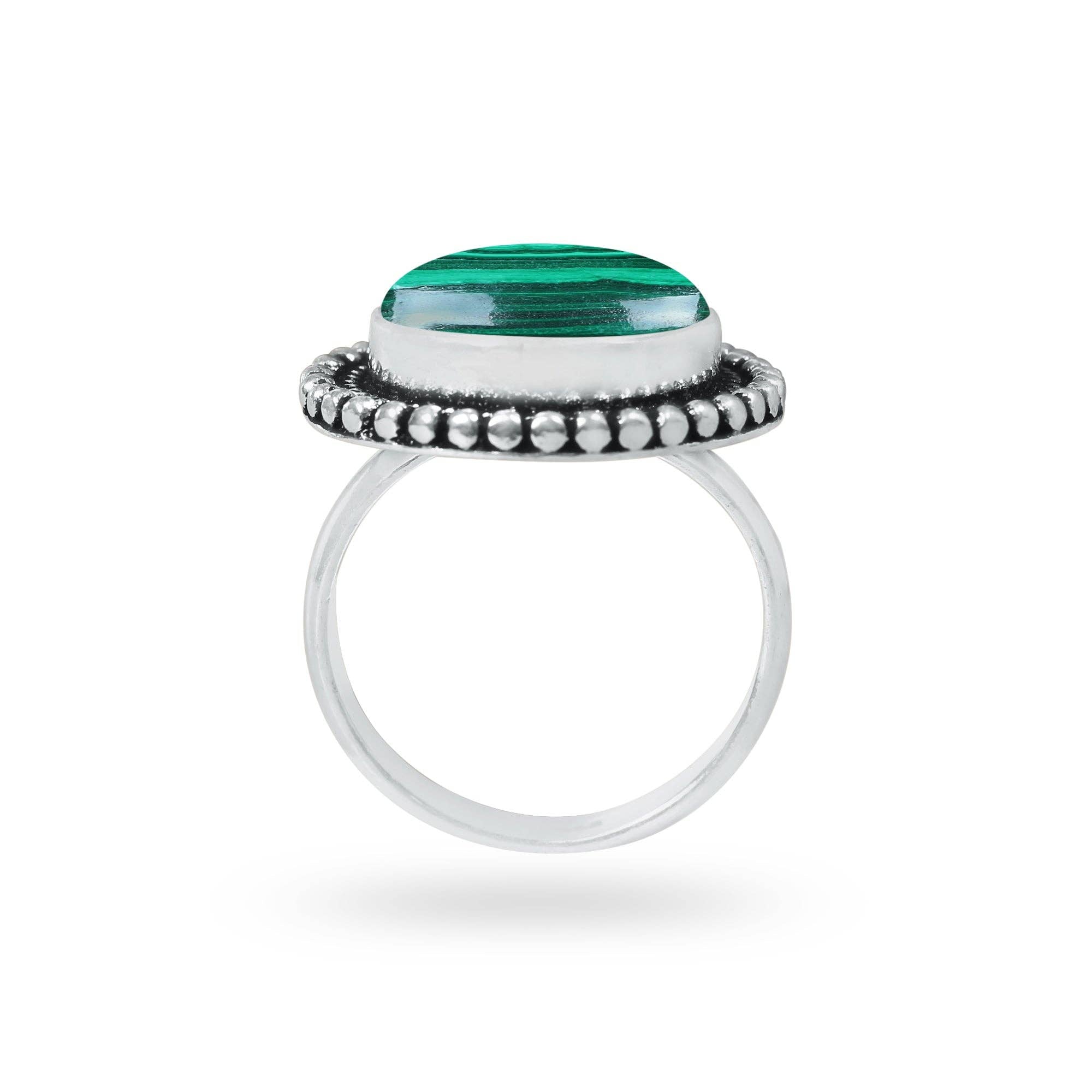 Malachite Rings – Silver-Plated, Handmade, Bold Green (US Sizes 6–10, Non-Adjustable) | Wholesale: 5 Rings
