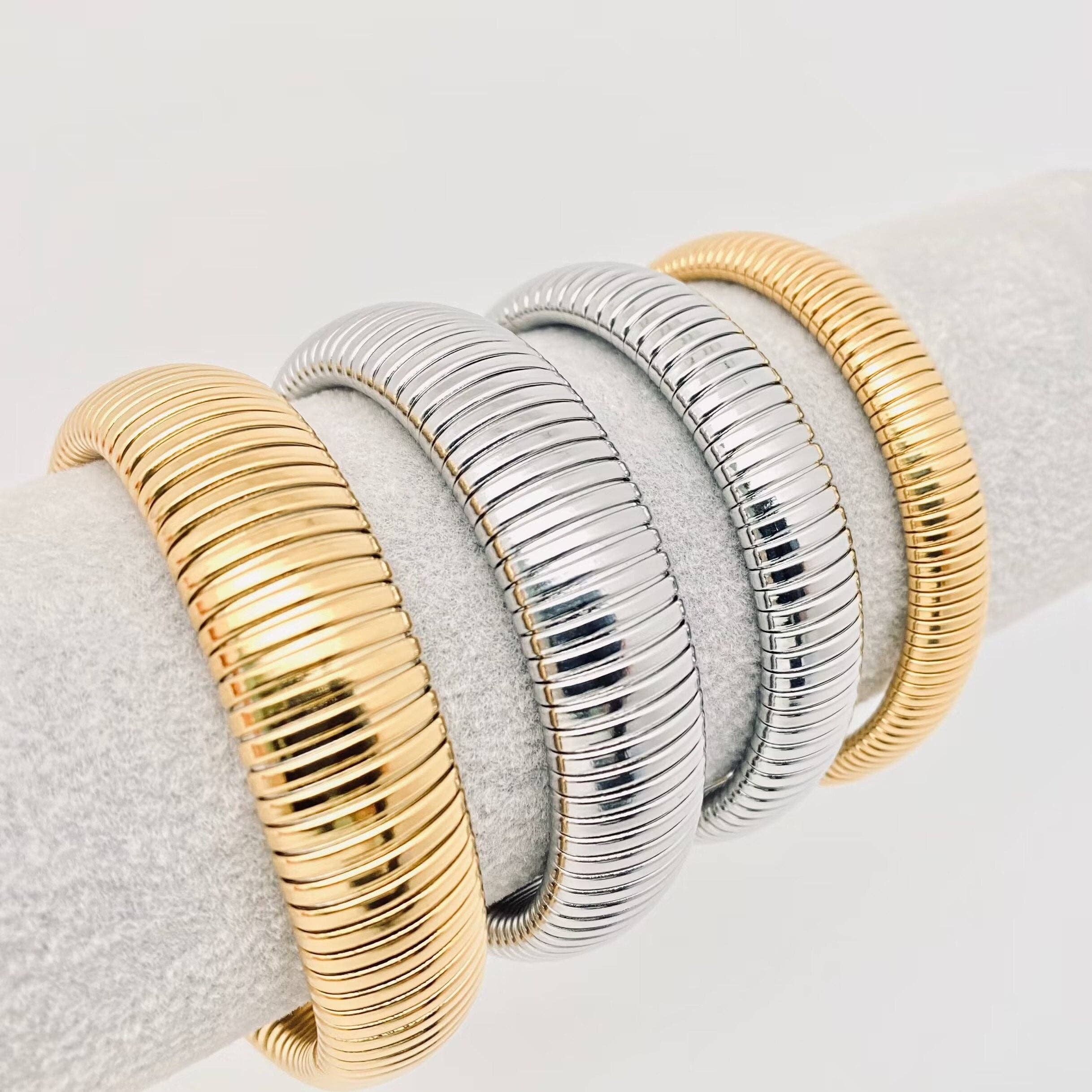 Elastic Stainless Steel Gold-plated Bangle 10-12-16-20MM-FGS: Gold 20mm