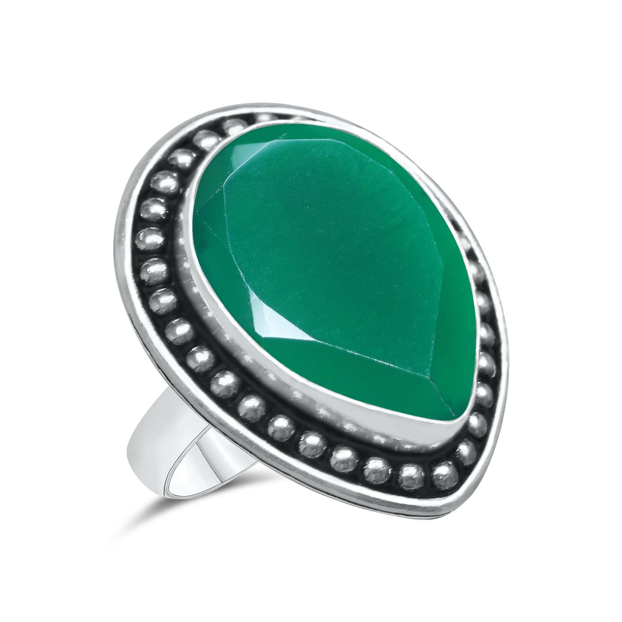 Green Onyx Faceted Rings – Silver-Plated, Handmade, Emerald Green Statement | Wholesale: 10 Rings