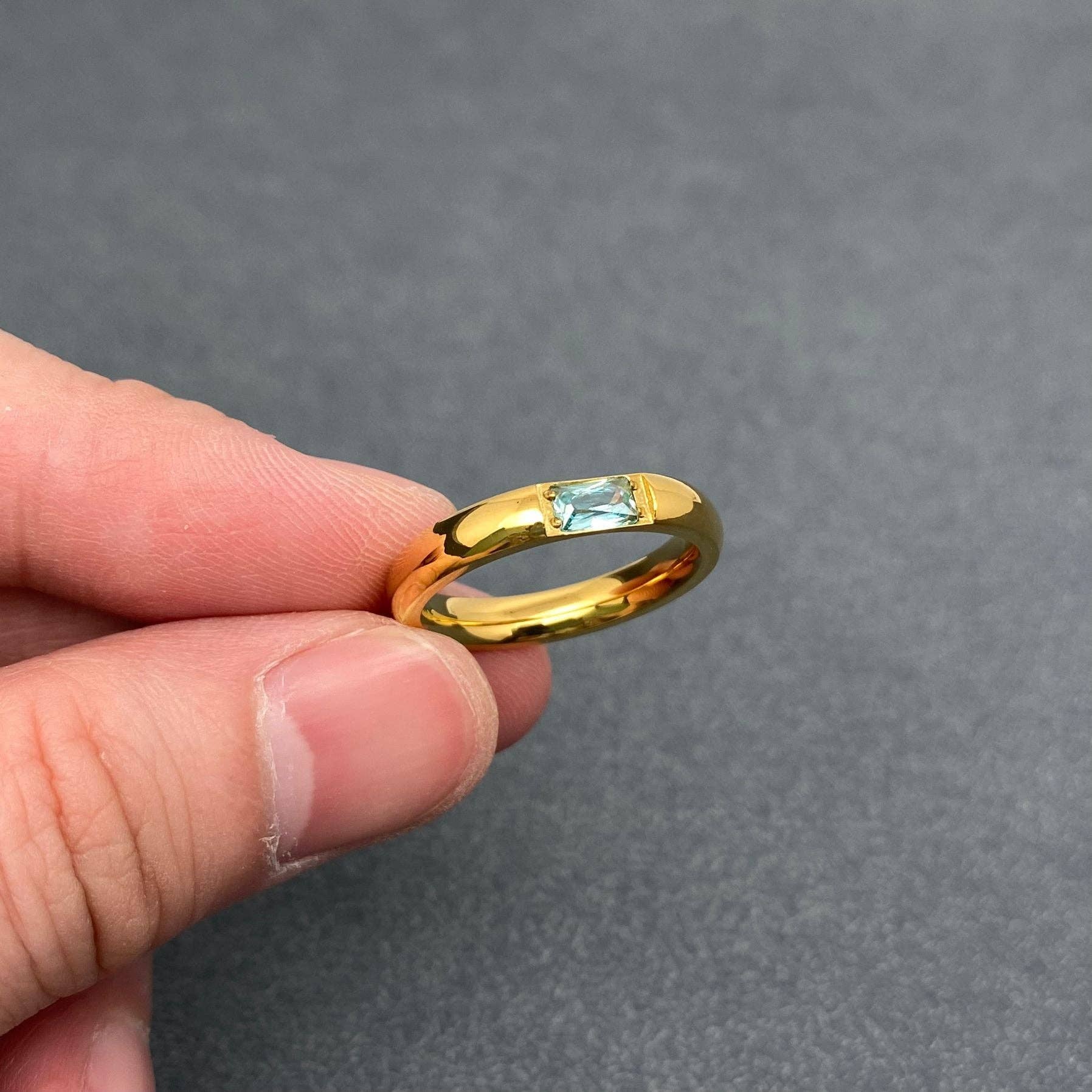 3.5mm Inlaid Zircon 18K Gold Plated Steel Ring - FGS: Purple / 8