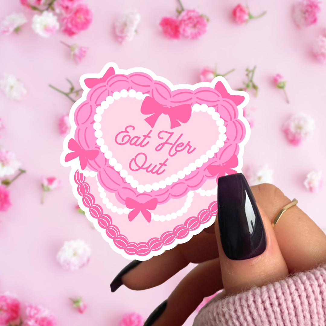 Pretty Toxic Stickers - Coquette Heart Cake Sticker, Eat Her Out, Cute Vulgar Decals: Matte / 2”