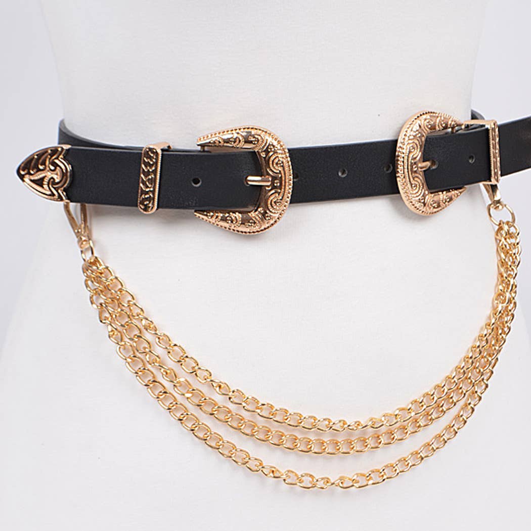 Removable Plus Size Chain Belt: Black Gold