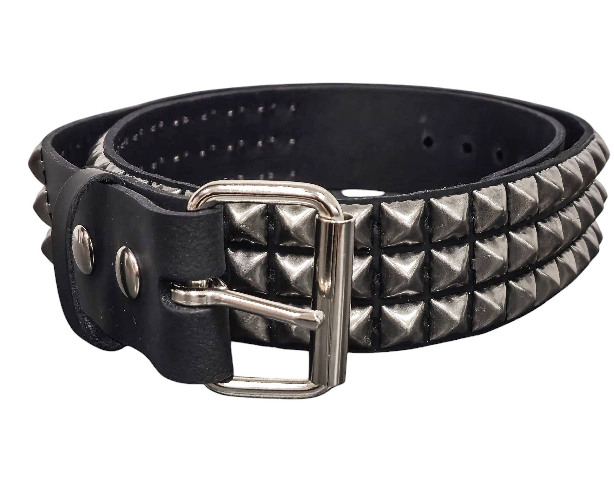 Genuine Leather Three Row Silver Studded Belt 43-48 Waist