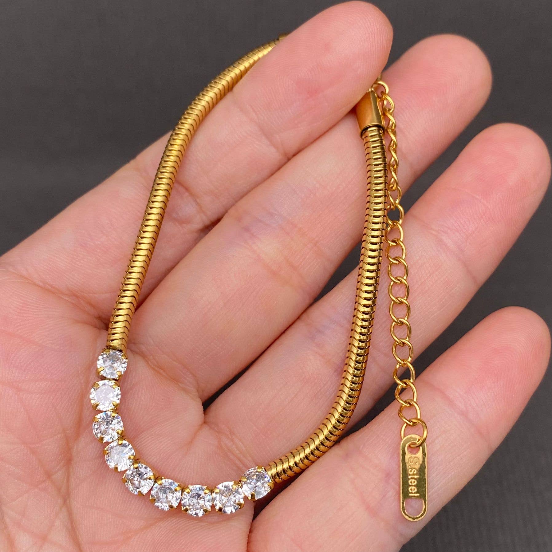 Zircon inlaid  18K Gold Plated Stainless Steel Bracelet -FGS