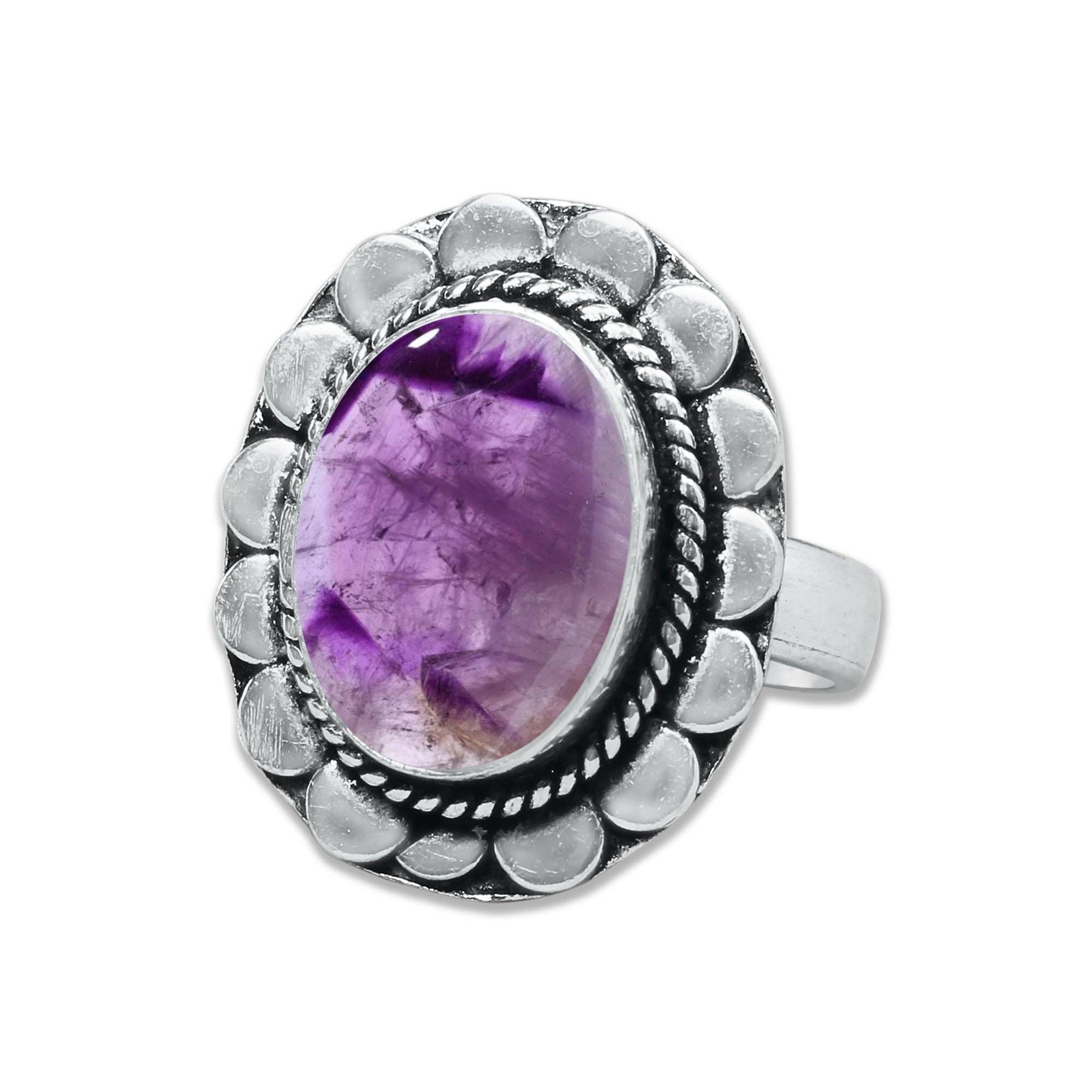 Star Amethyst Rings for Women – Silver-Plated, Handmade, Deep Purple (US Sizes 6–10, Non-Adjustable): 10 Rings