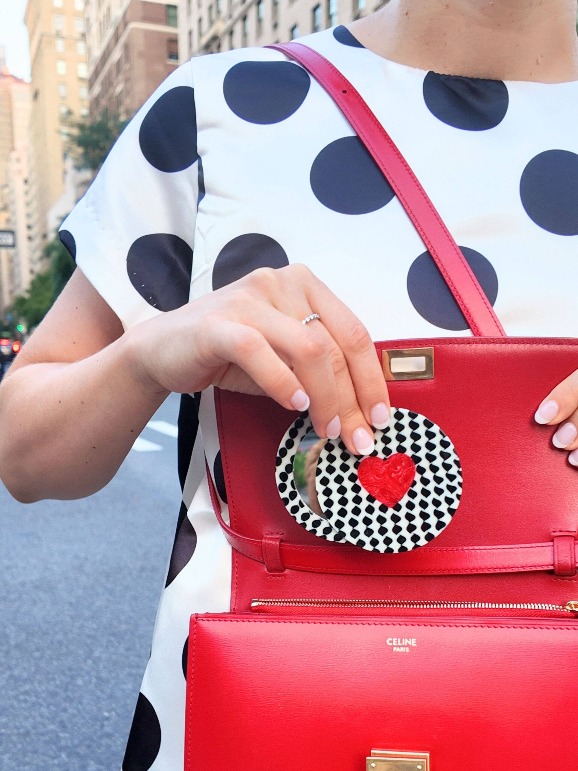 Hand Painted Polka Dot Heart Compact Mirror