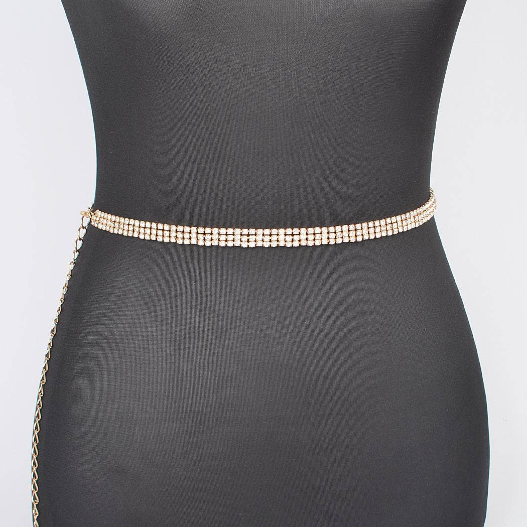Rhinestone Plus Size Chain Belt Silver