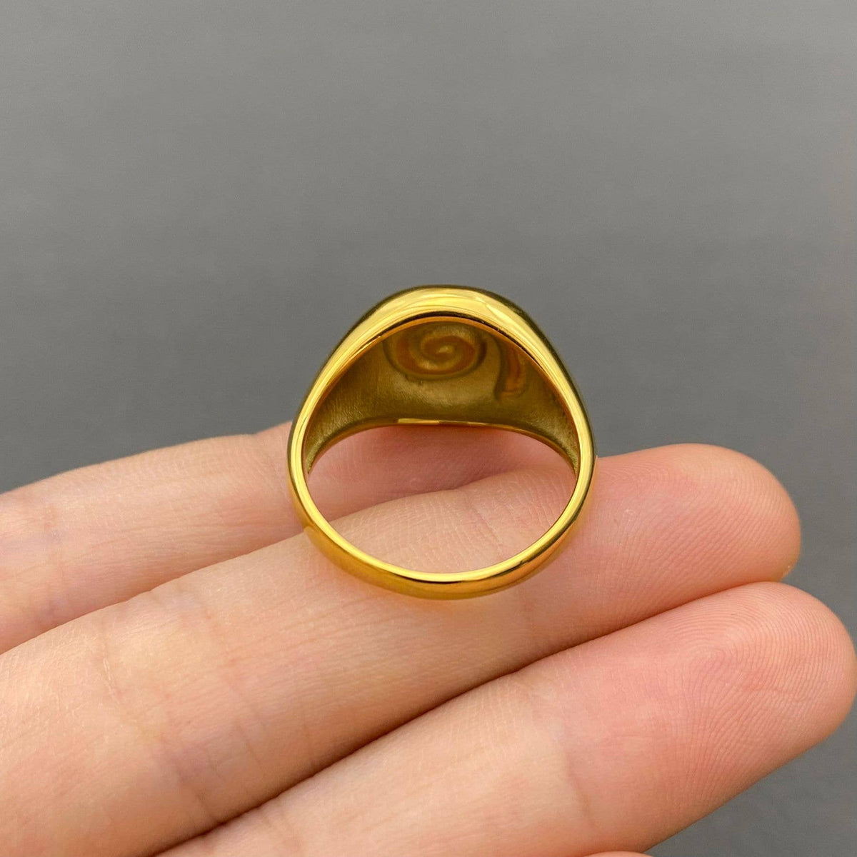 18K Gold Plated Stainless Steel Glossy Vortex Signet Ring - FGS: 8