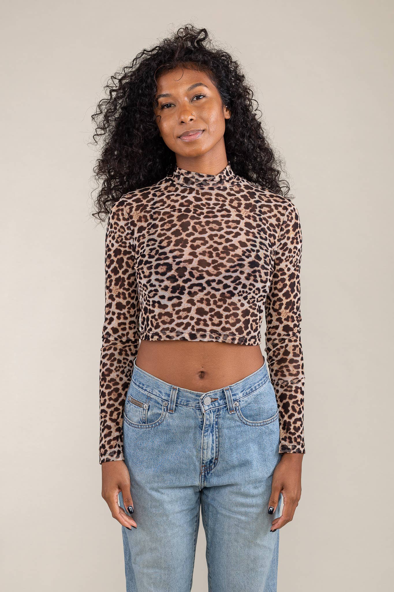 NLT Ami Mesh Print Top Cheetah Long Sleeve 3XL