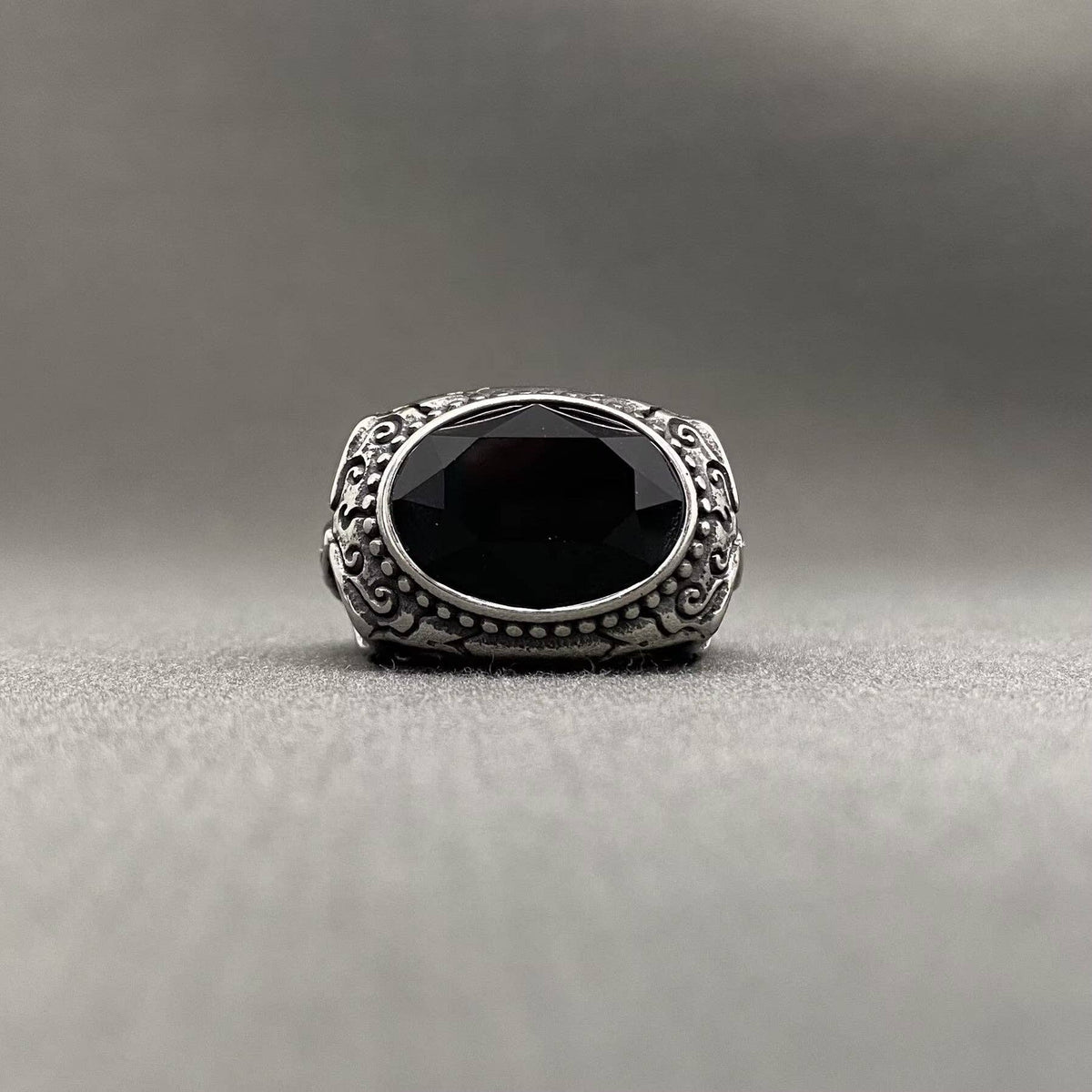 Oval Zircon Inlaid Skull Men's Stainless Steel Ring - MJ/MR: Dark Blue / 11
