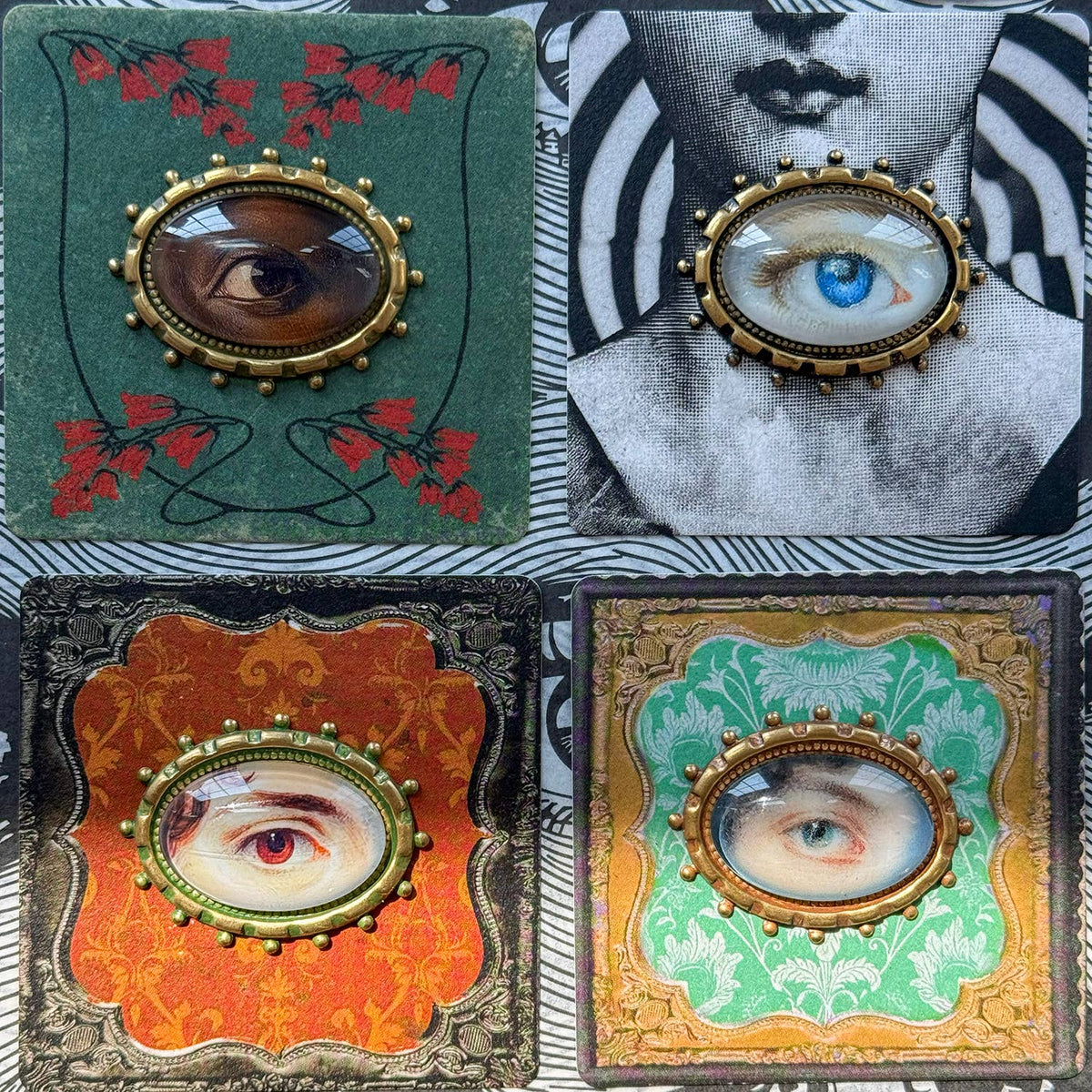 You Choose Lovers Eye Oval Brass Brooch Vintage Victorian: #1 Blue Eye Black Patina