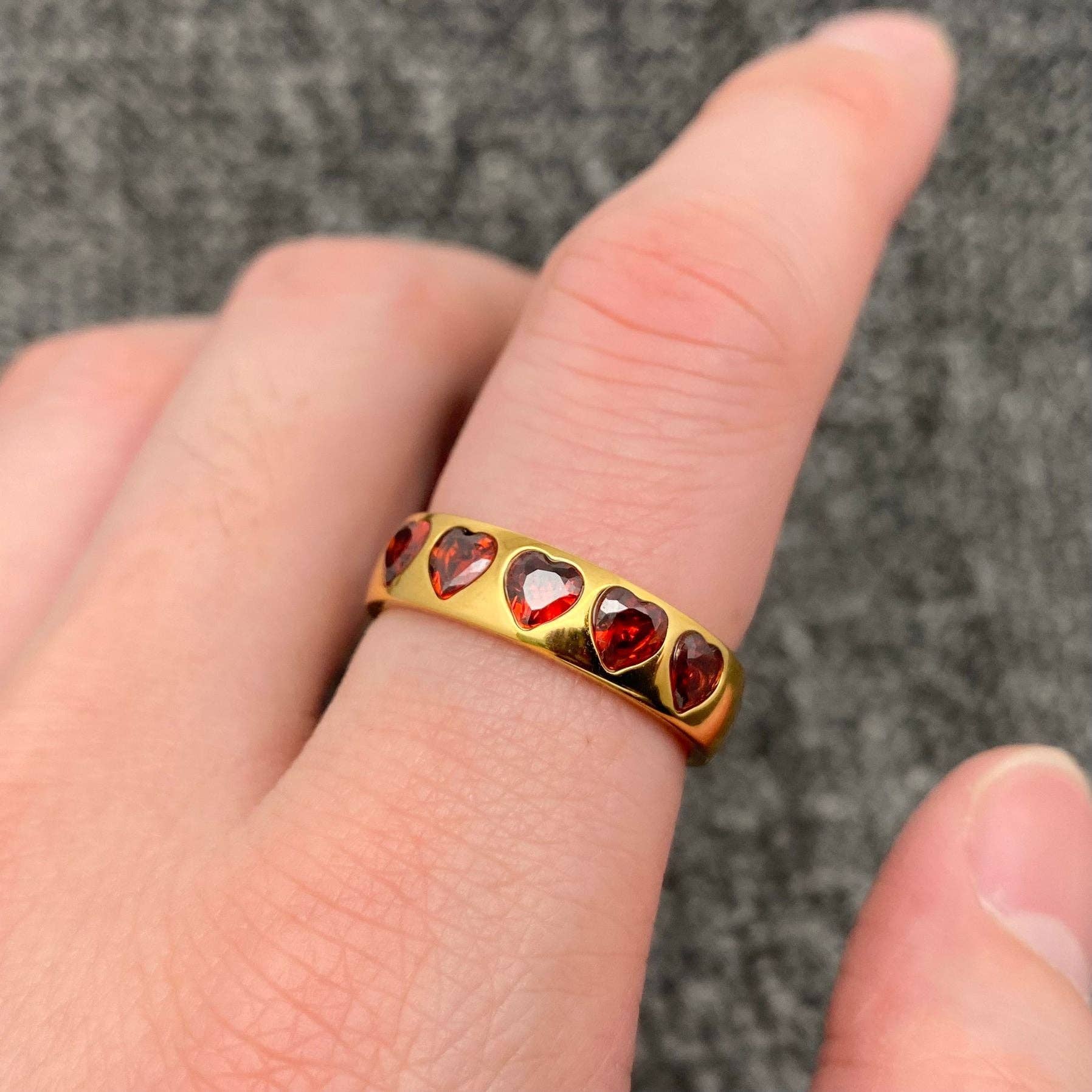 5 Heart Zircon Side by Side 18K Gold Plated SS Ring - FGS: 8