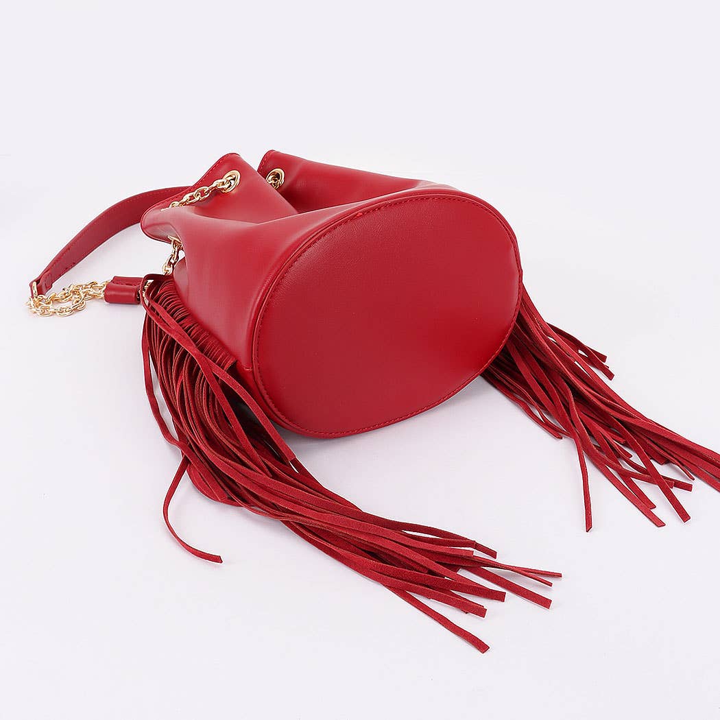 Chic Fringe & Chain Bucket Bag: BUR