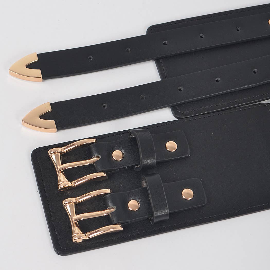 Corset Stretch Plus Size Belt W/Two Buckles: Nude Gold