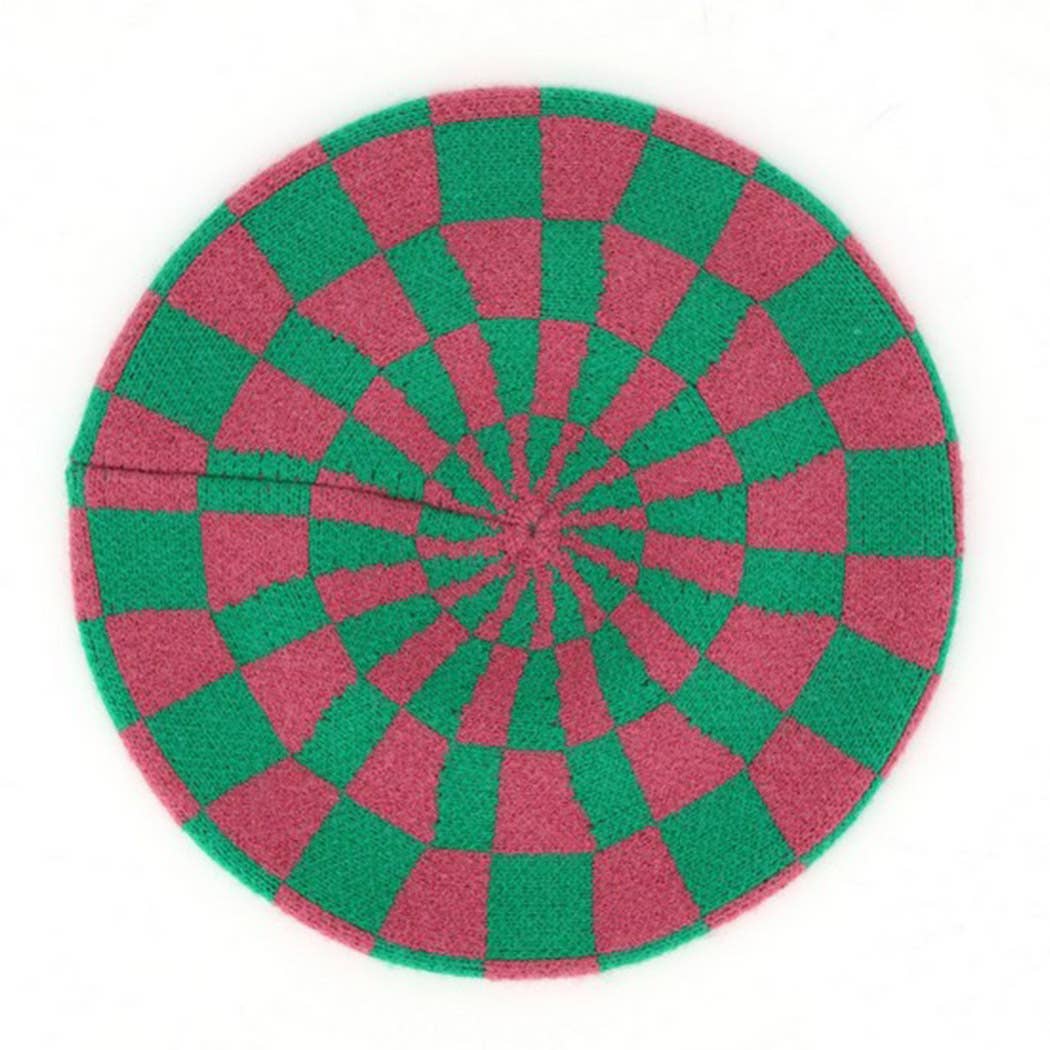 Geometric Checkered Knit Beret: TNPK