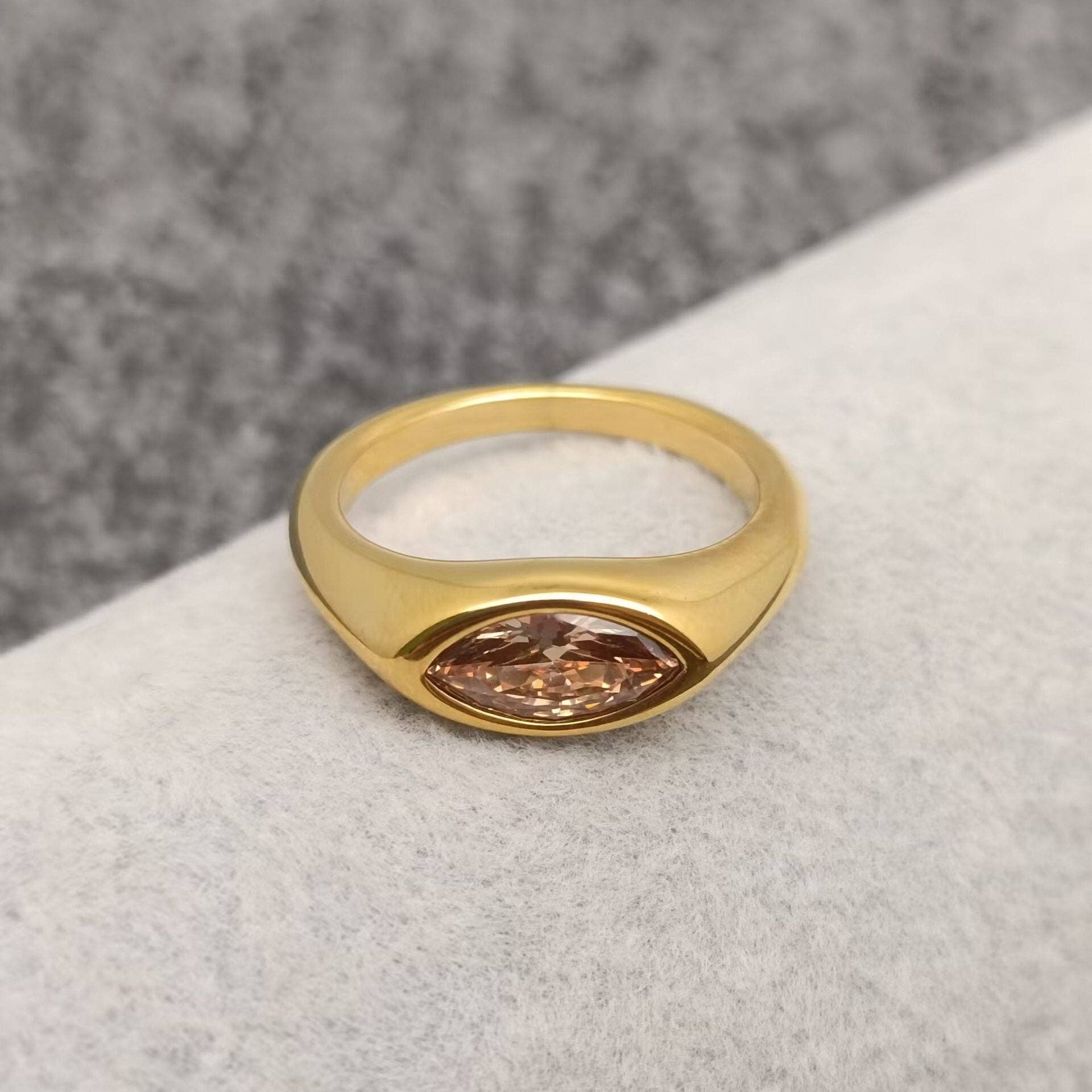 FGS - Horse Eye Zircon 18K Gold Plated Stainless Steel Ring: Purple / 8