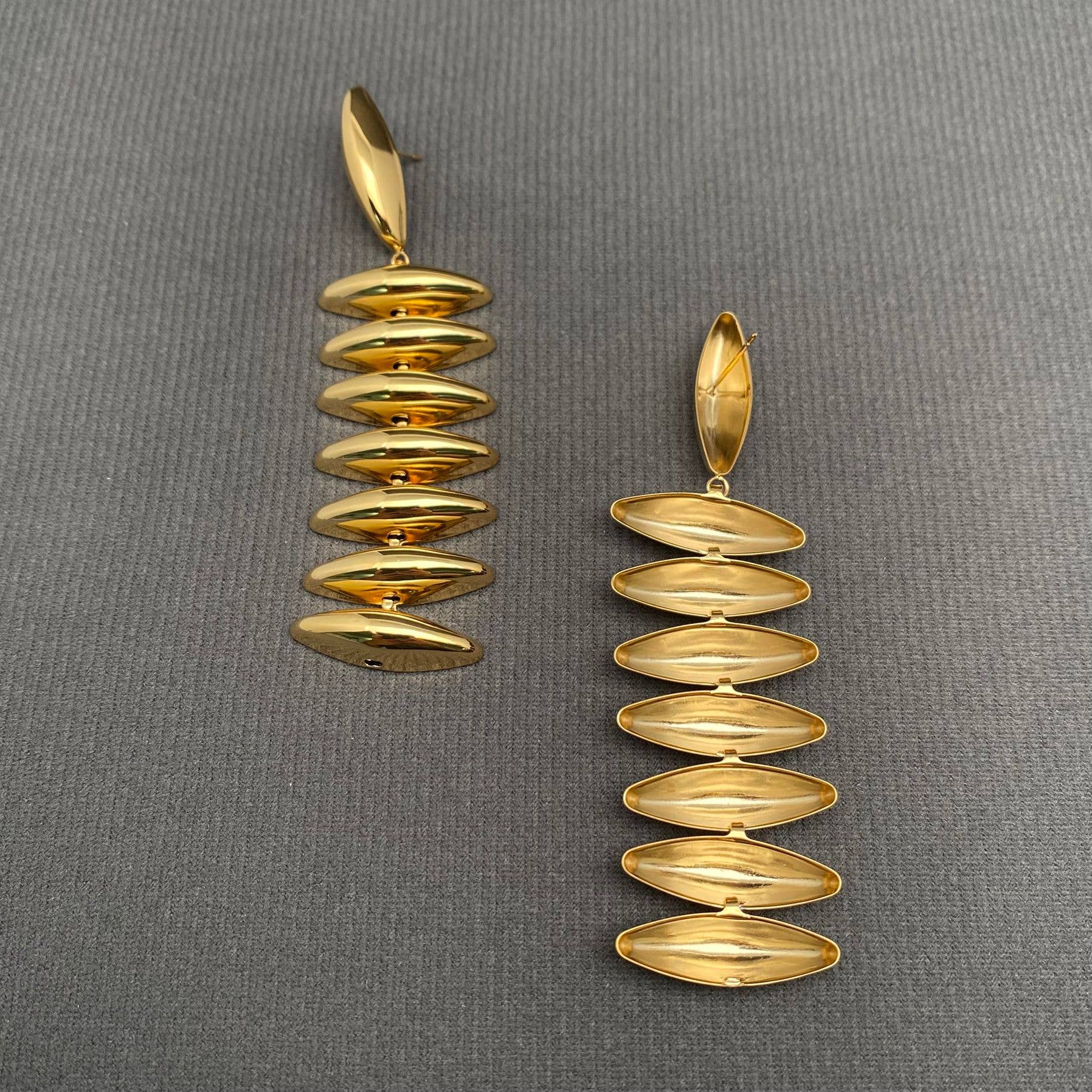 Glossy Geometric Fringe 18K Gold Plated Earrings - FGS: Steel color