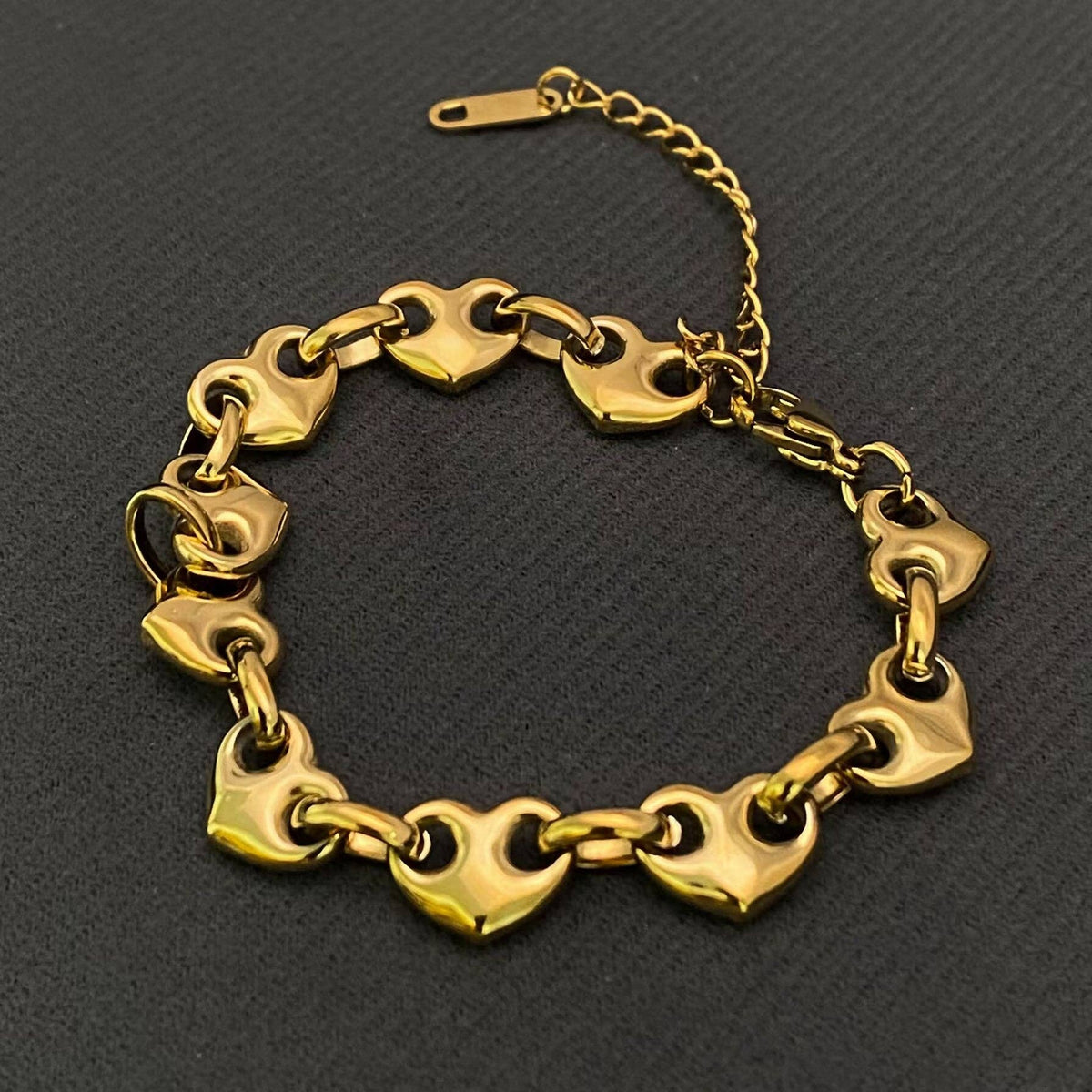 18K Gold Plated Stainless steel Heart Lincked Bracelet - FGS