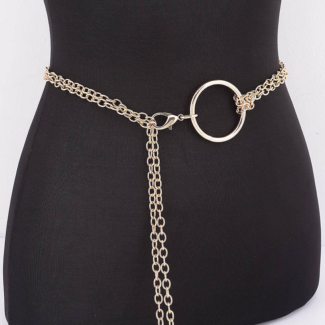 Circle Buckle Layered Chain Waist Belt: GD