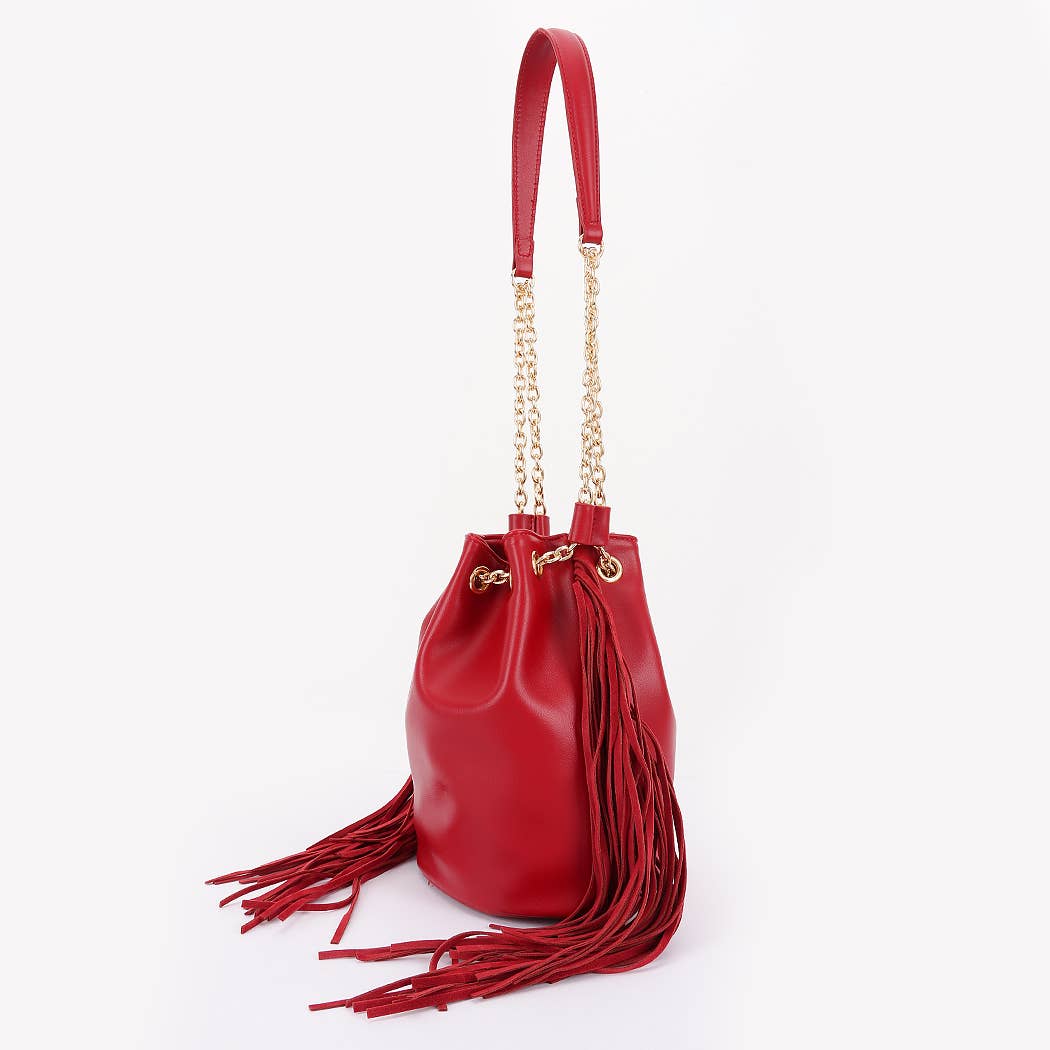 Chic Fringe & Chain Bucket Bag: BUR