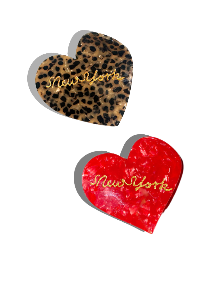 Hand Painted New York Heart Acetate Claw Hair Clip | Leopard
